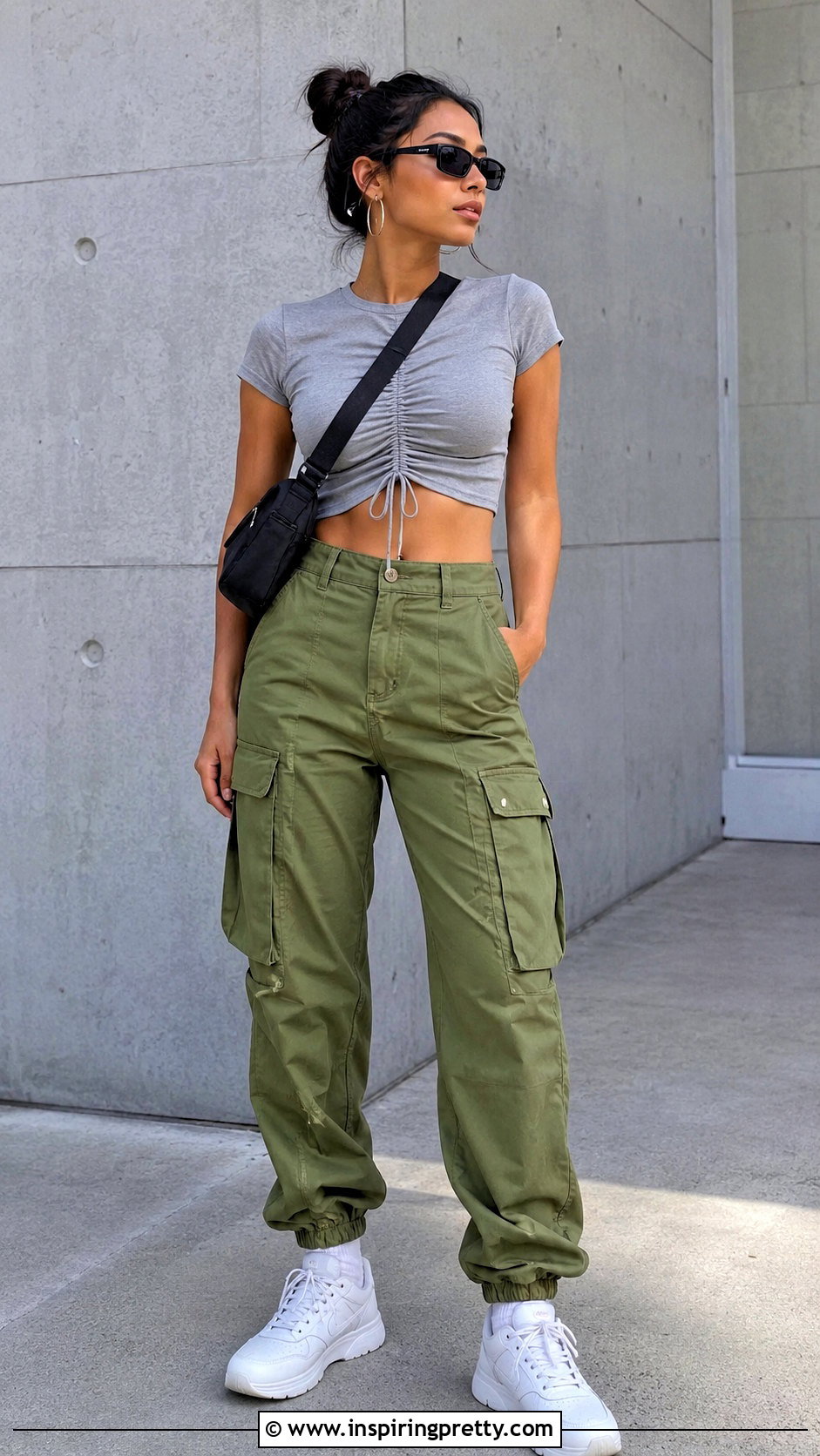 Ruched Crop Top With Cargo Pants - 20 Ruched Crop Top Fashion ideas