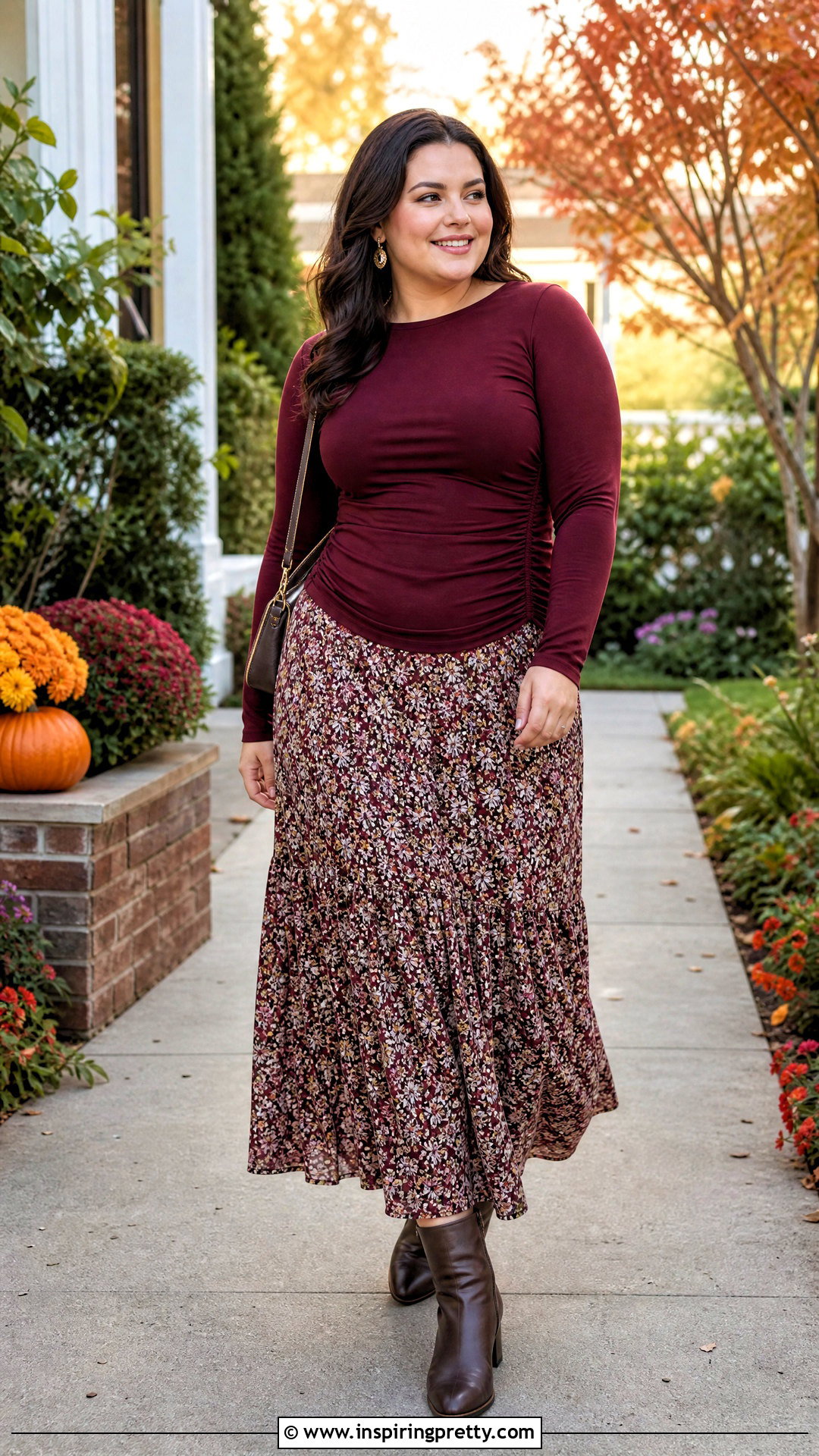 Ruched Long Sleeve Top With Maxi Skirt - 50 cute long sleeve tops outfit ideas