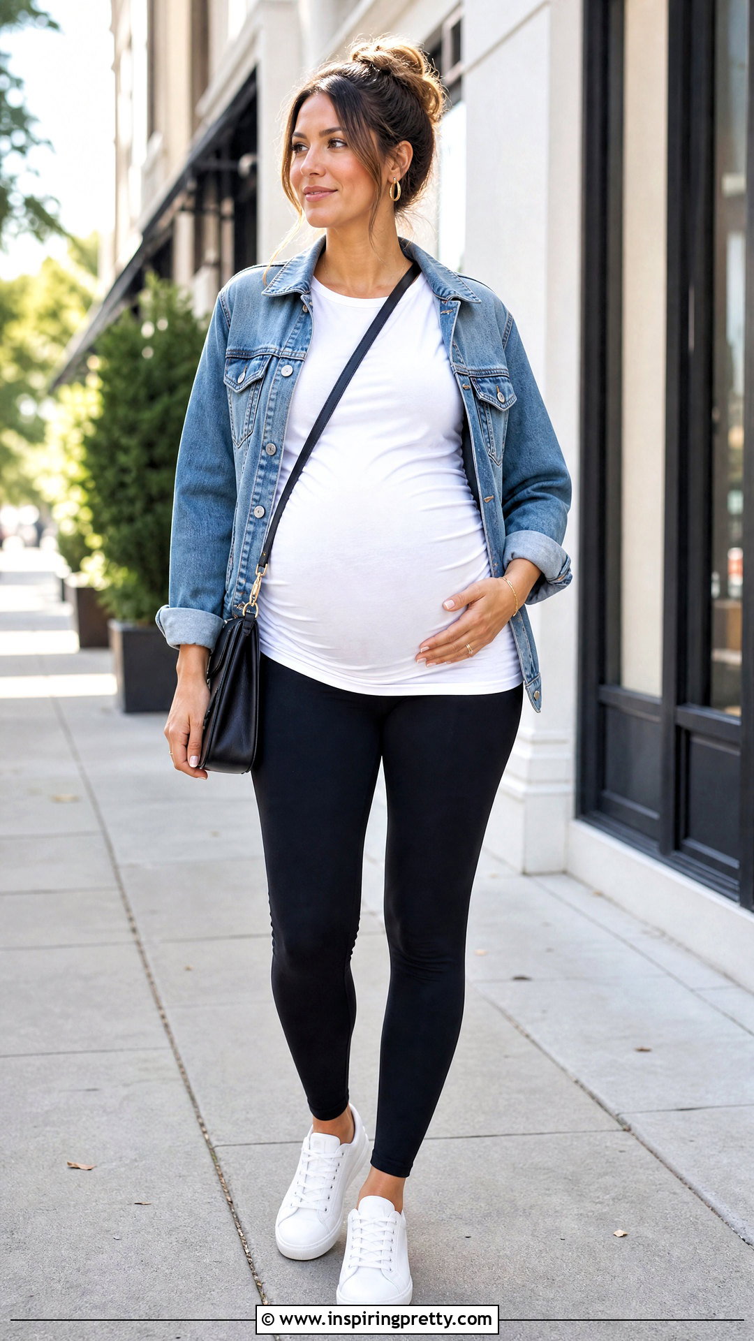 Ruched Maternity Tee With Black Leggings - 20 maternity tops with leggings