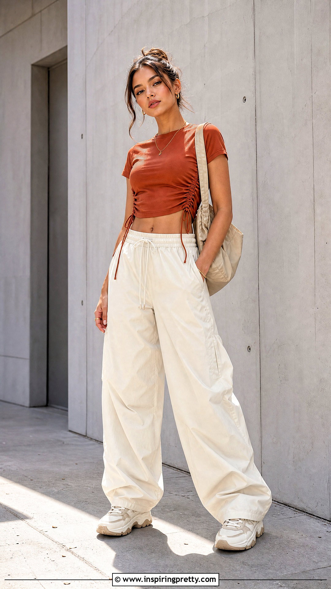 Ruched Side T Shirt Crop Top With Parachute Pants - 20 diy crop tops from t shirts