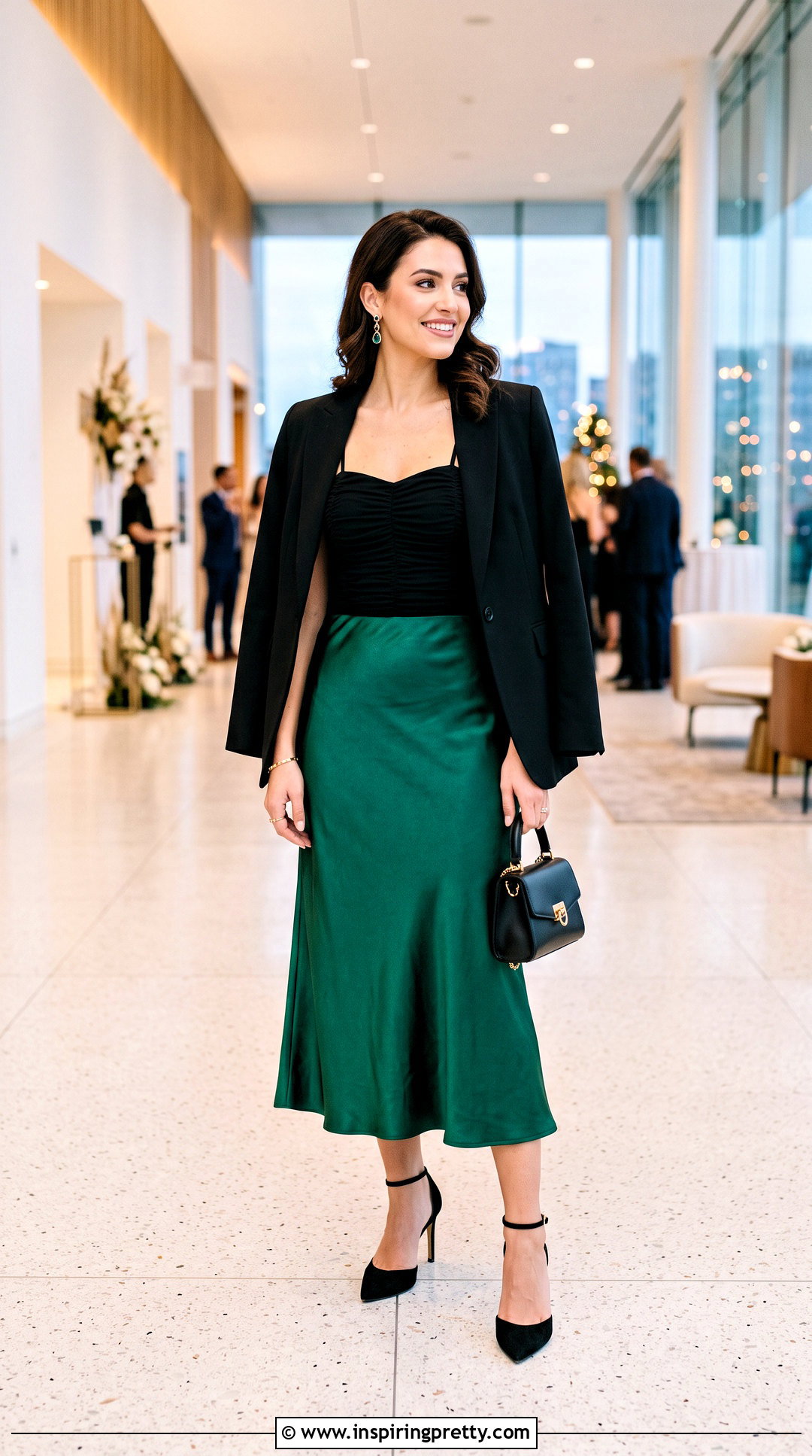 Ruched Strap Top With Satin Midi Skirt - 50 strap top outfit ideas