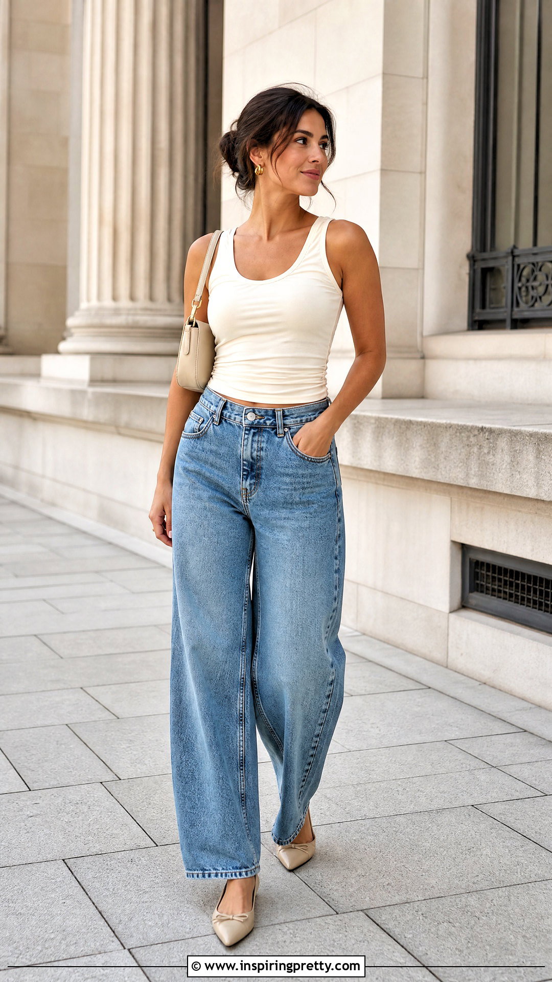 Ruched Top With Barrel Jeans - 50 ruched top outfit ideas