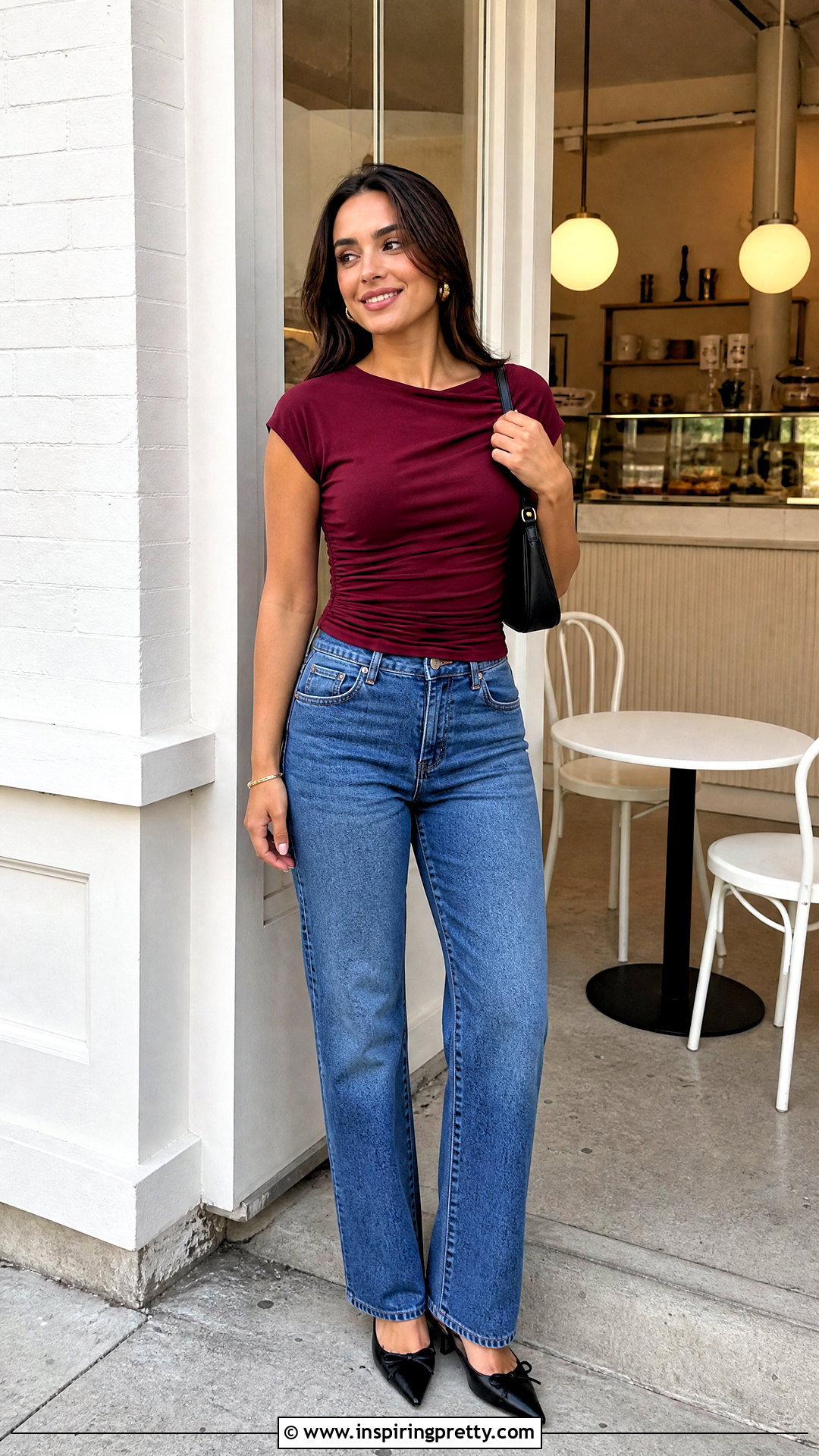Ruched Top With High Rise Jeans - 50 tops designs for jeans