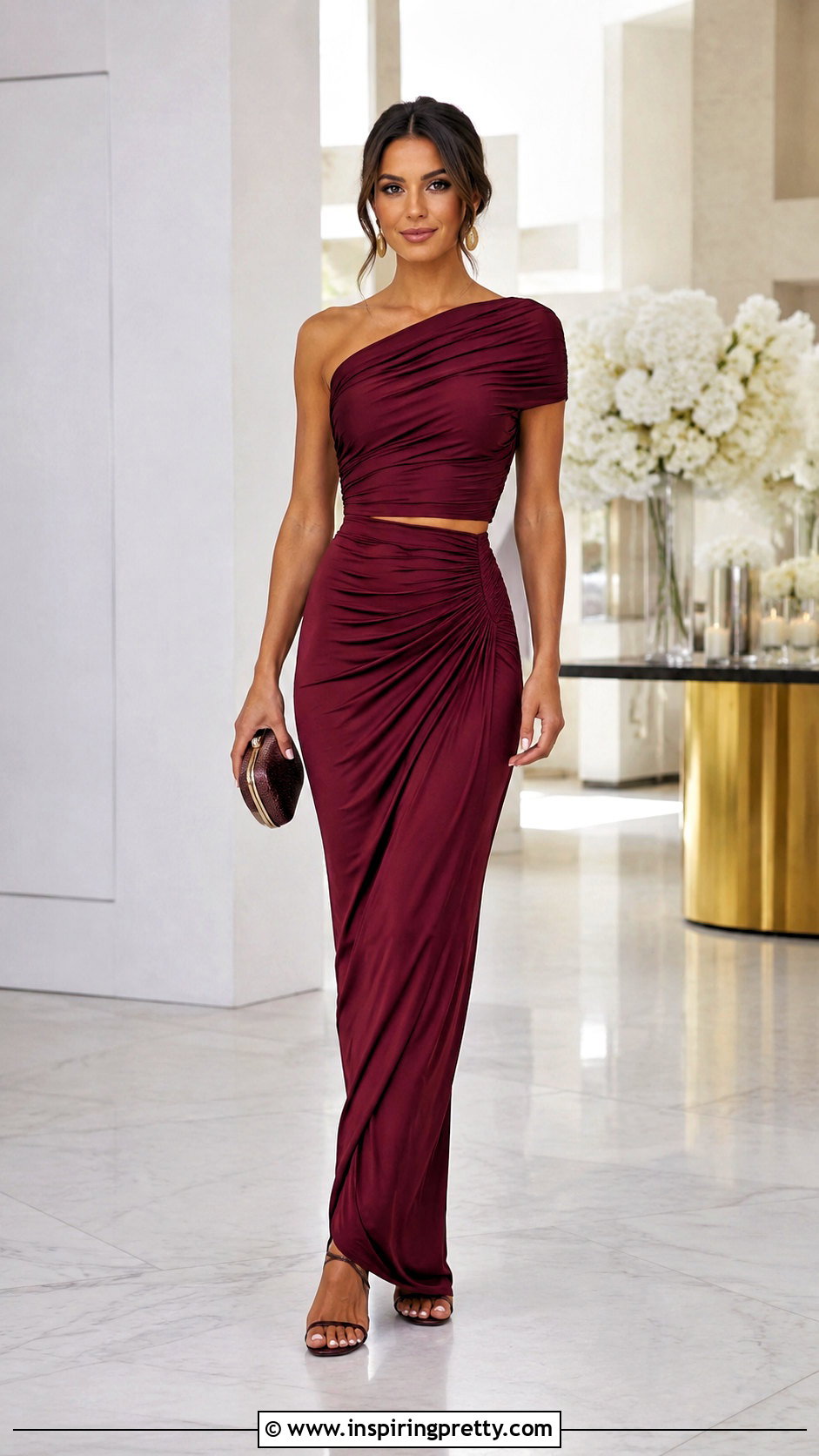 Ruched Top With High Waisted Maxi Skirt - 50 fancy top designs for women