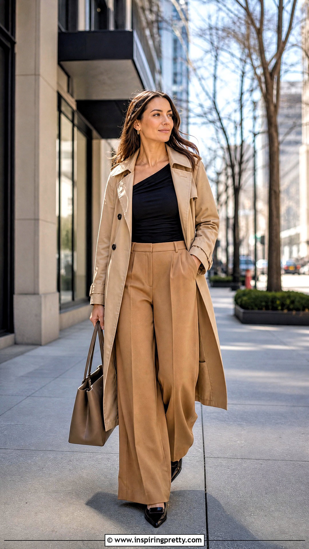 Ruched Top With Trench Coat And Trousers - 50 ruched top outfit ideas