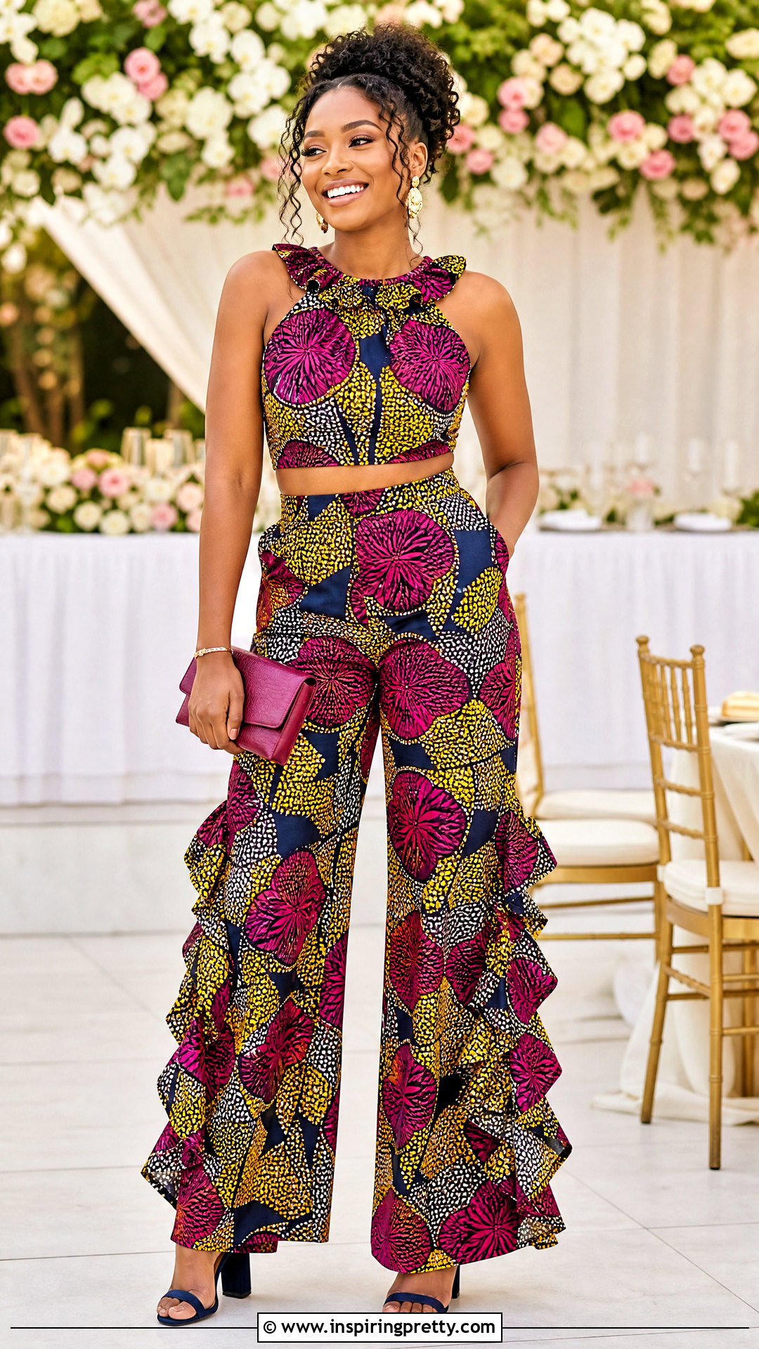 Ruffle Ankara Palazzo Trouser And Crop Top - 50 Ankara Palazzo Trouser And Crop Top outfit ideas