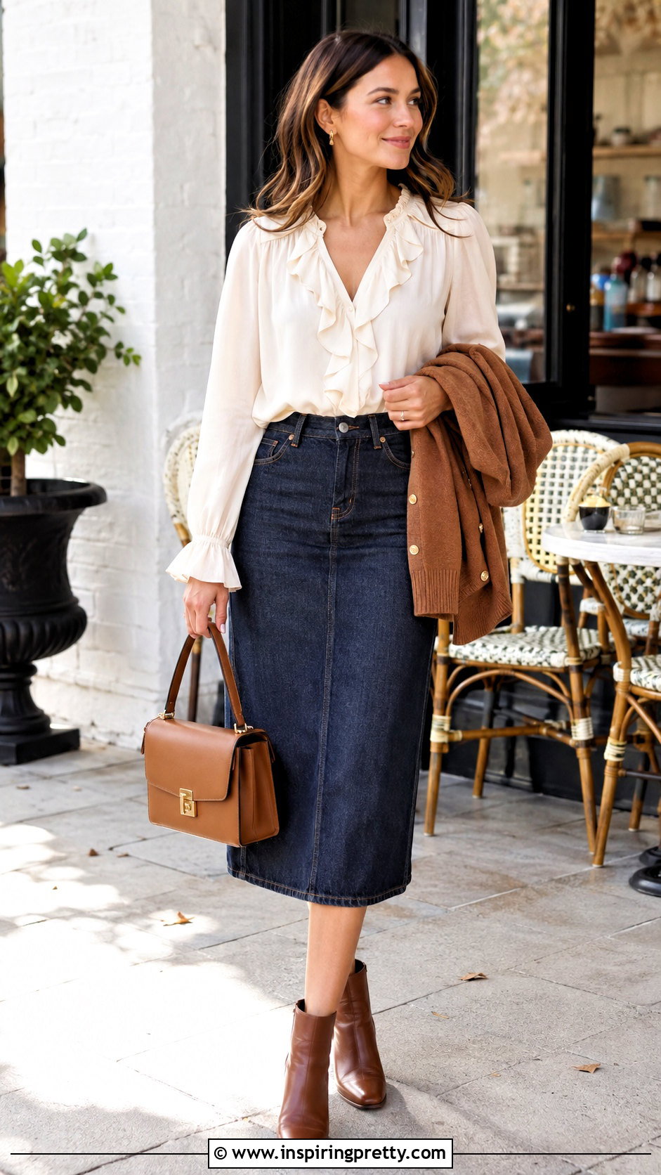 Ruffle Blouse With Denim Skirt - 50 tops for skirts ideas