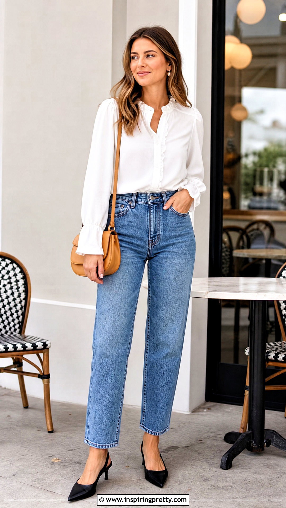 Ruffle Blouse With Mom Jeans - 20 Cute Dressy Tops To Wear With Jeans