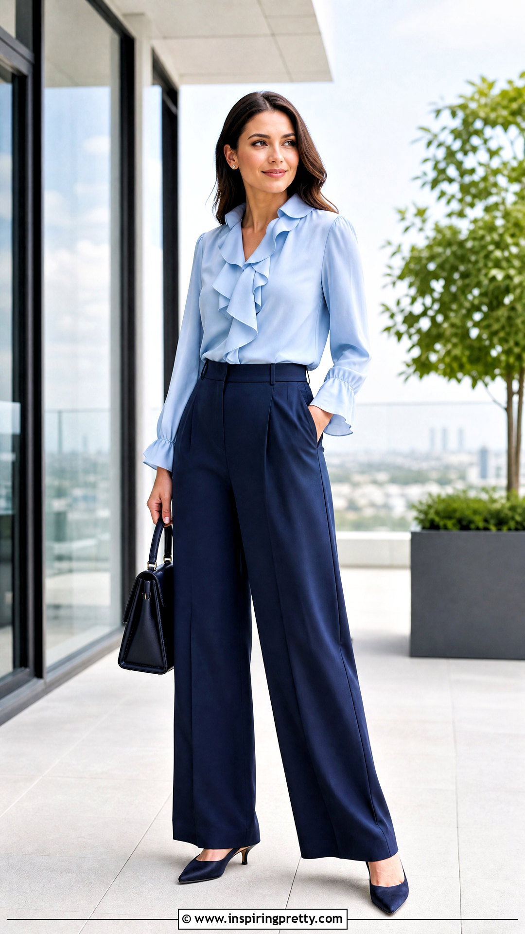 Ruffle Blouse With Wide Leg Pants - 50 tops to wear with wide leg pants