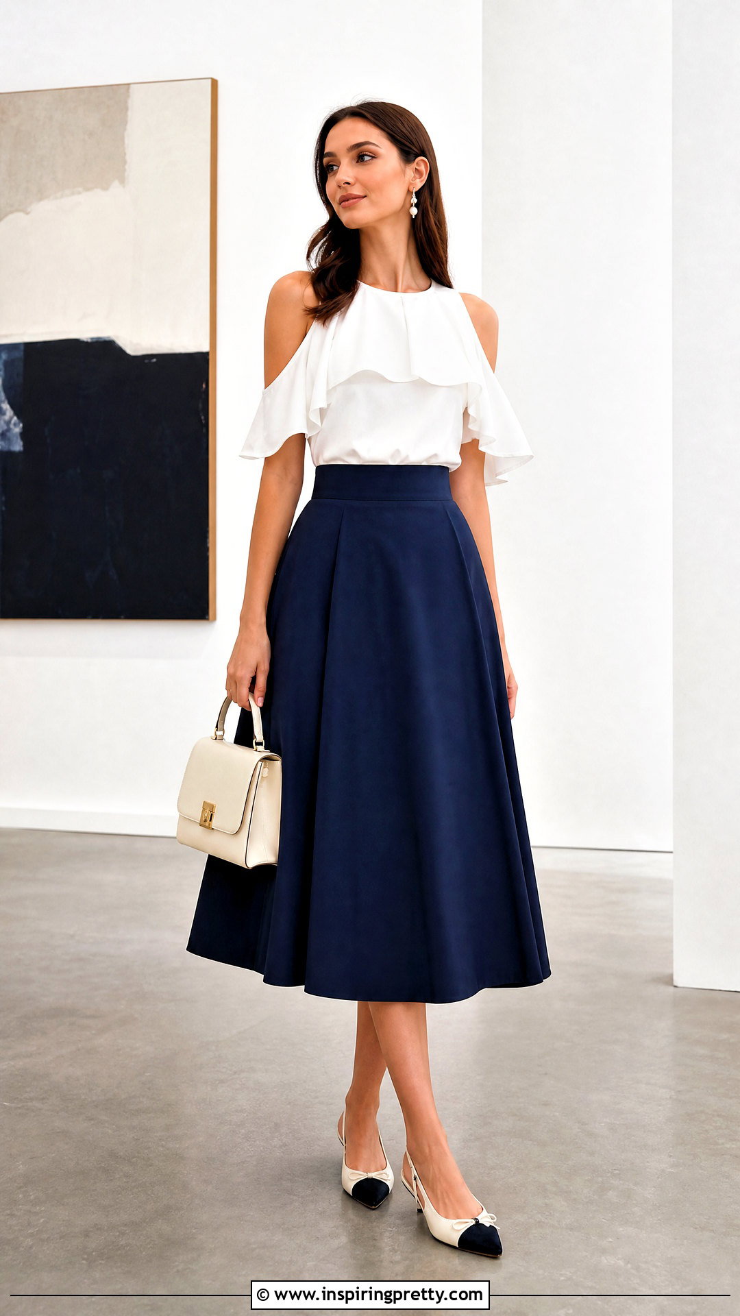 Ruffle Cold Shoulder Top With A Line Skirt - 20 cold shoulder top diy outfit ideas