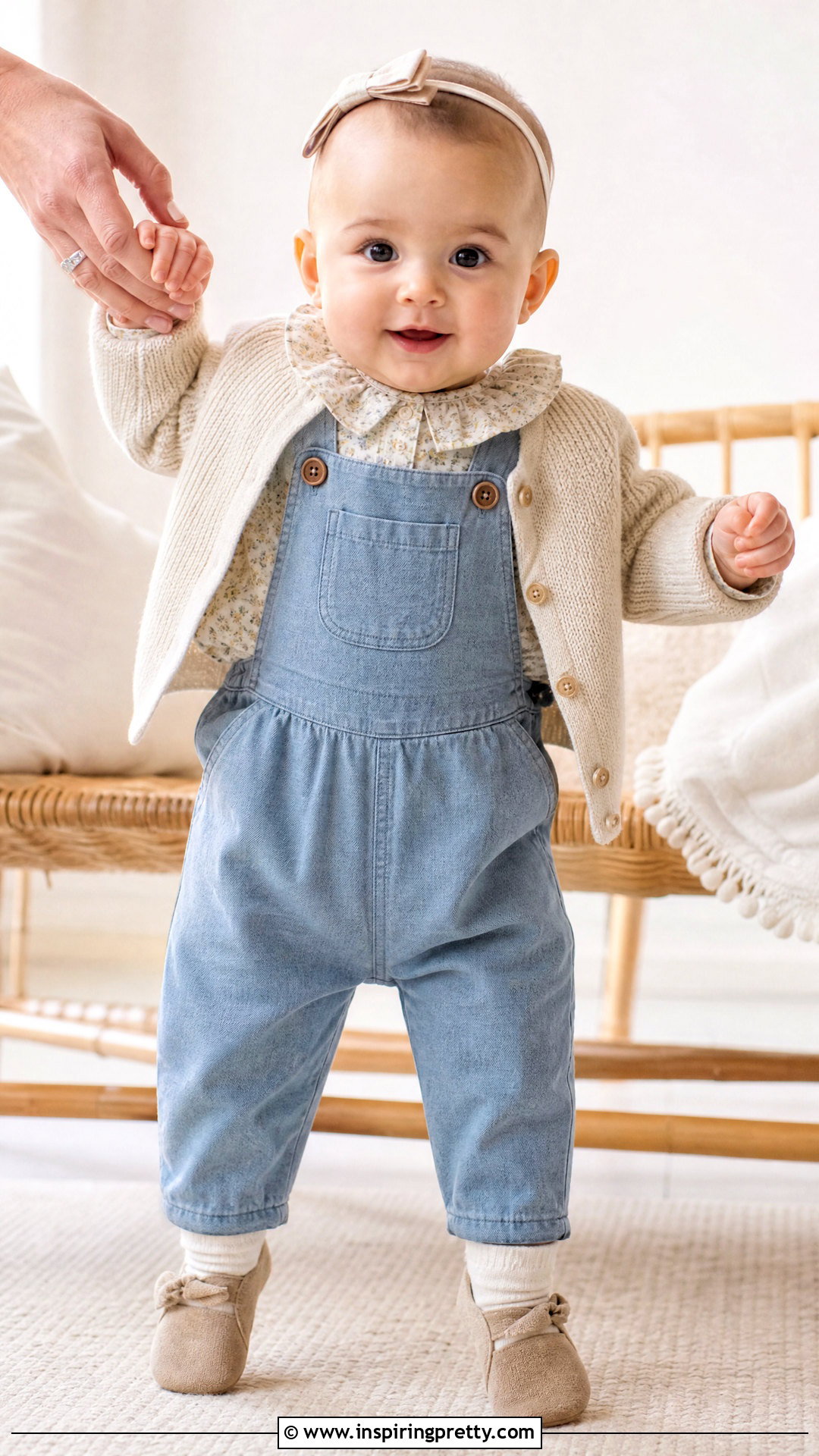 Ruffle Collar Baby Top With Overalls - 50 baby tops designs