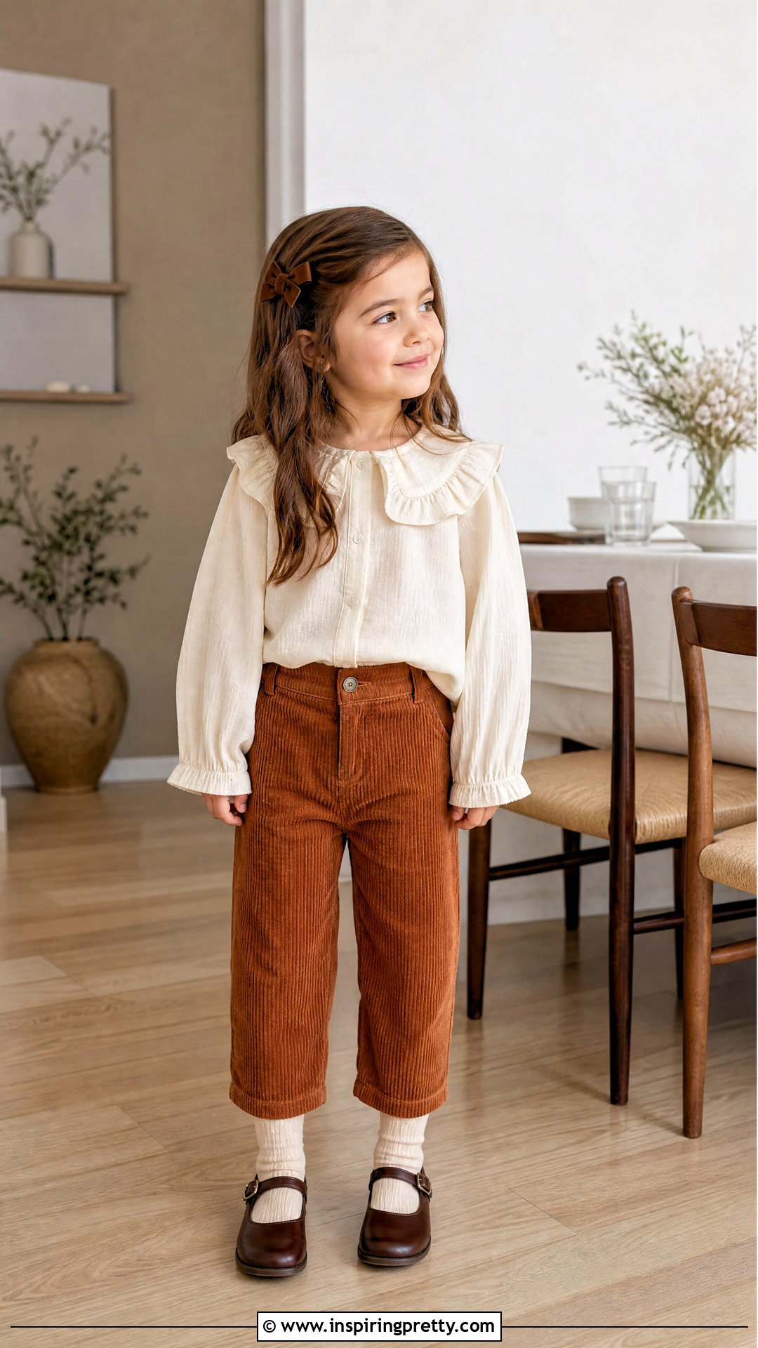 Ruffle Collar Blouse With Corduroy Pants - 50 latest kids top designs