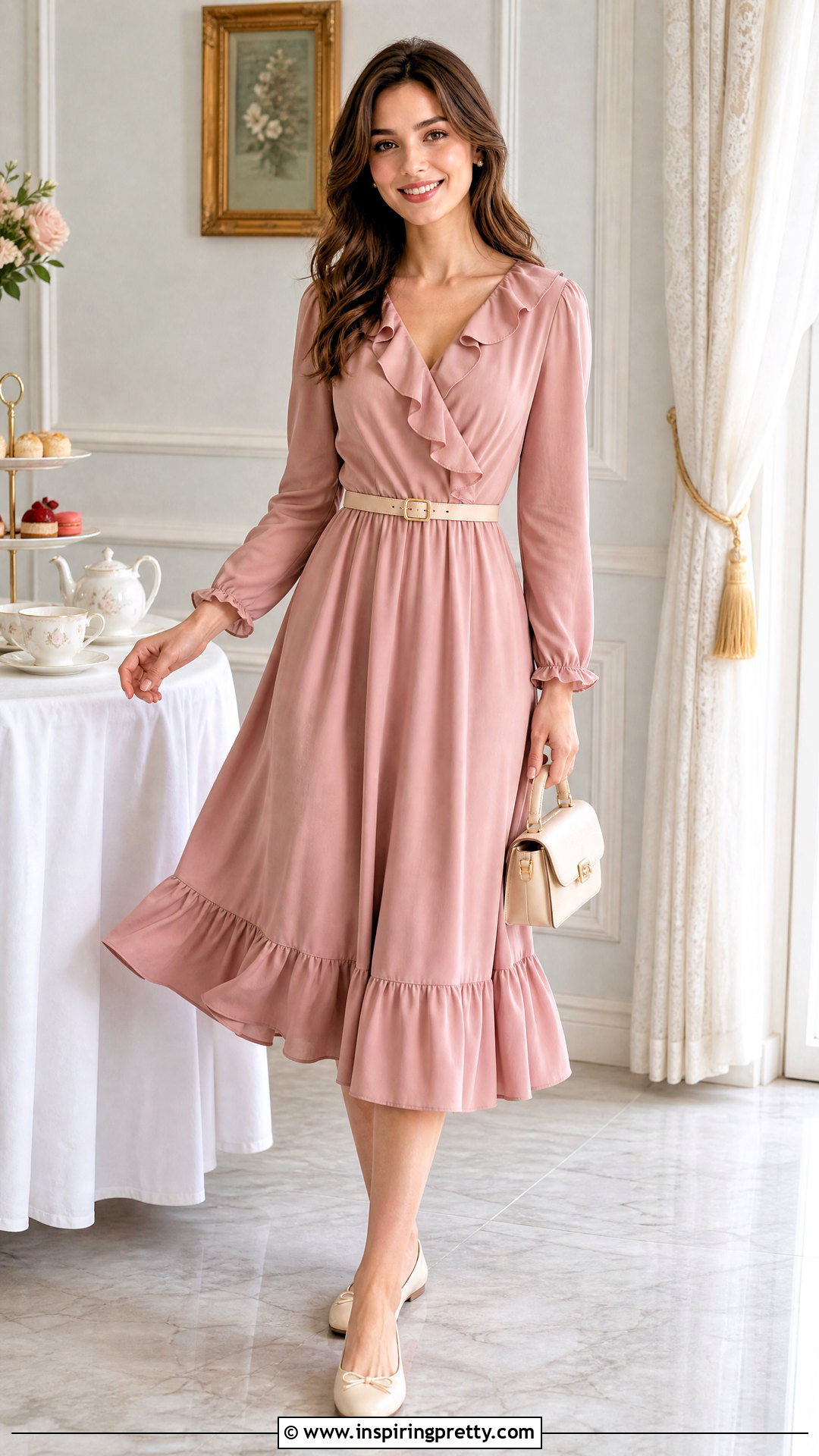 Ruffle Dress And Ballet Flats Tea Party Outfit - 25 tea party top outfit ideas