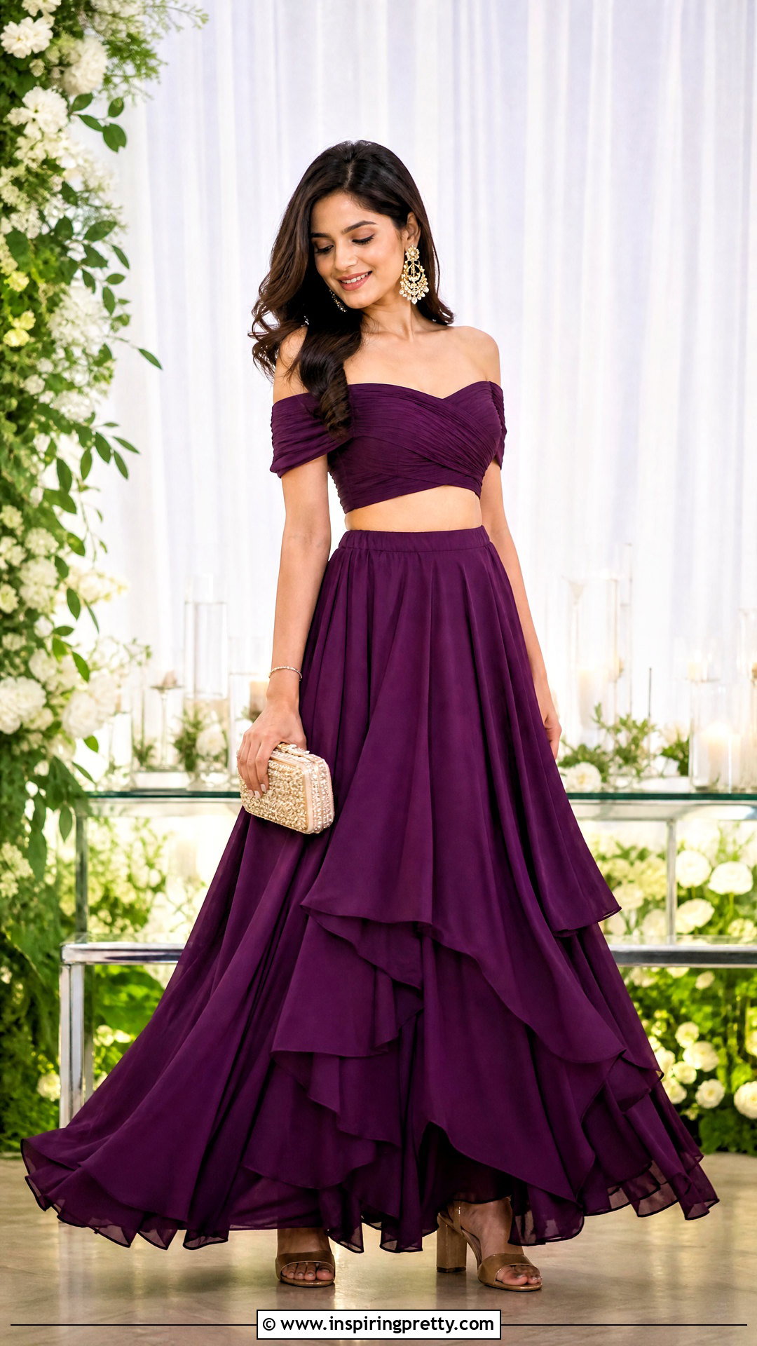 Ruffle Ethnic Skirt And Off Shoulder Top Outfit - 50 ethnic skirt and top outfit ideas