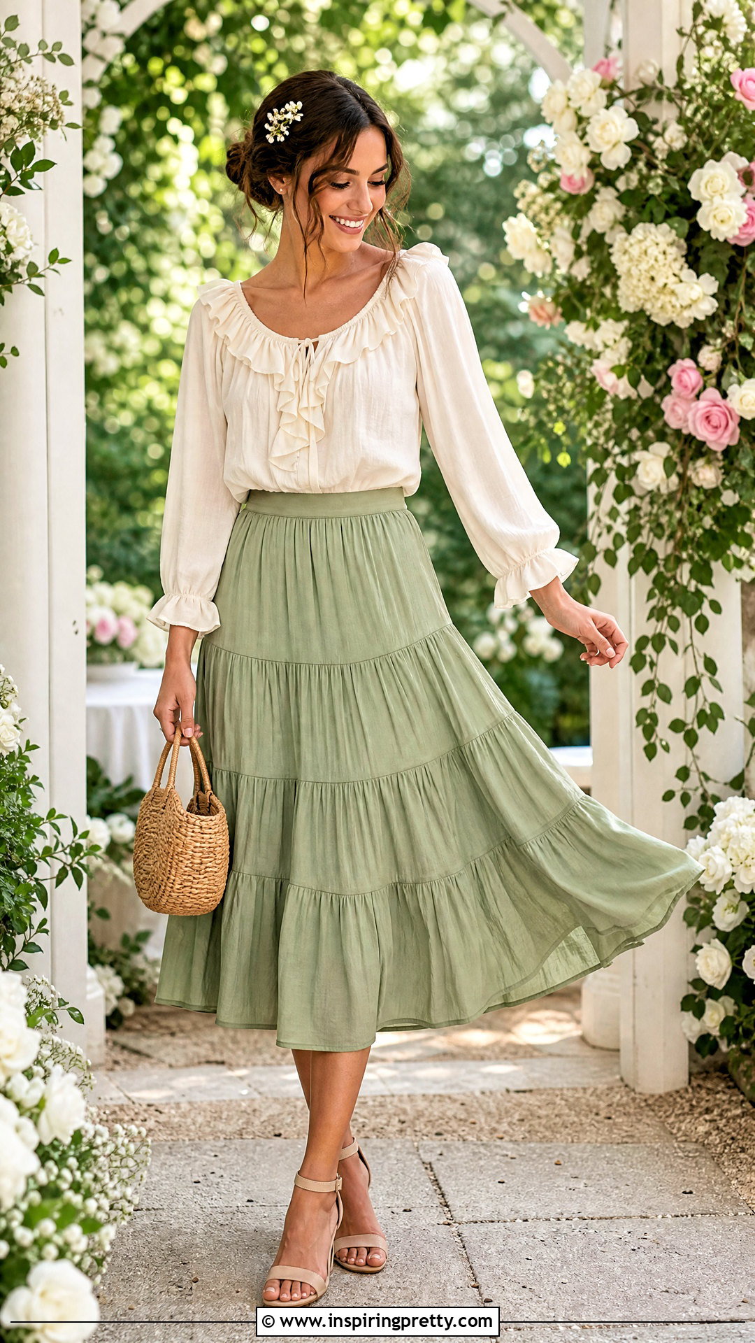 Ruffle Girls Peasant Top With Tiered Midi Skirt - 20 girls peasant tops