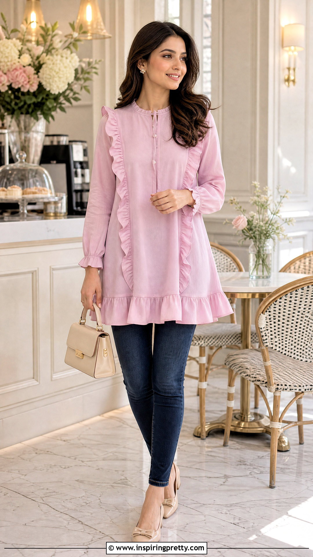 Ruffle Kurti With Skinny Jeans - 50 jeans tops indian style for women