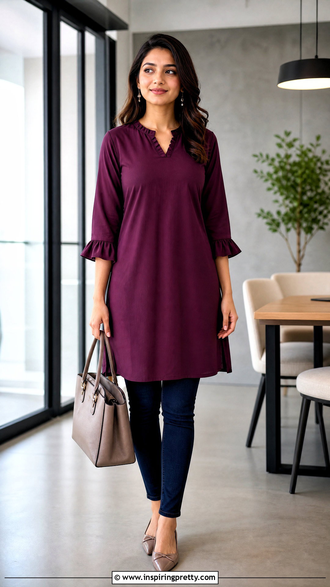 Ruffle Kurti With Slim Jeans - 50 jeans tops indian styles
