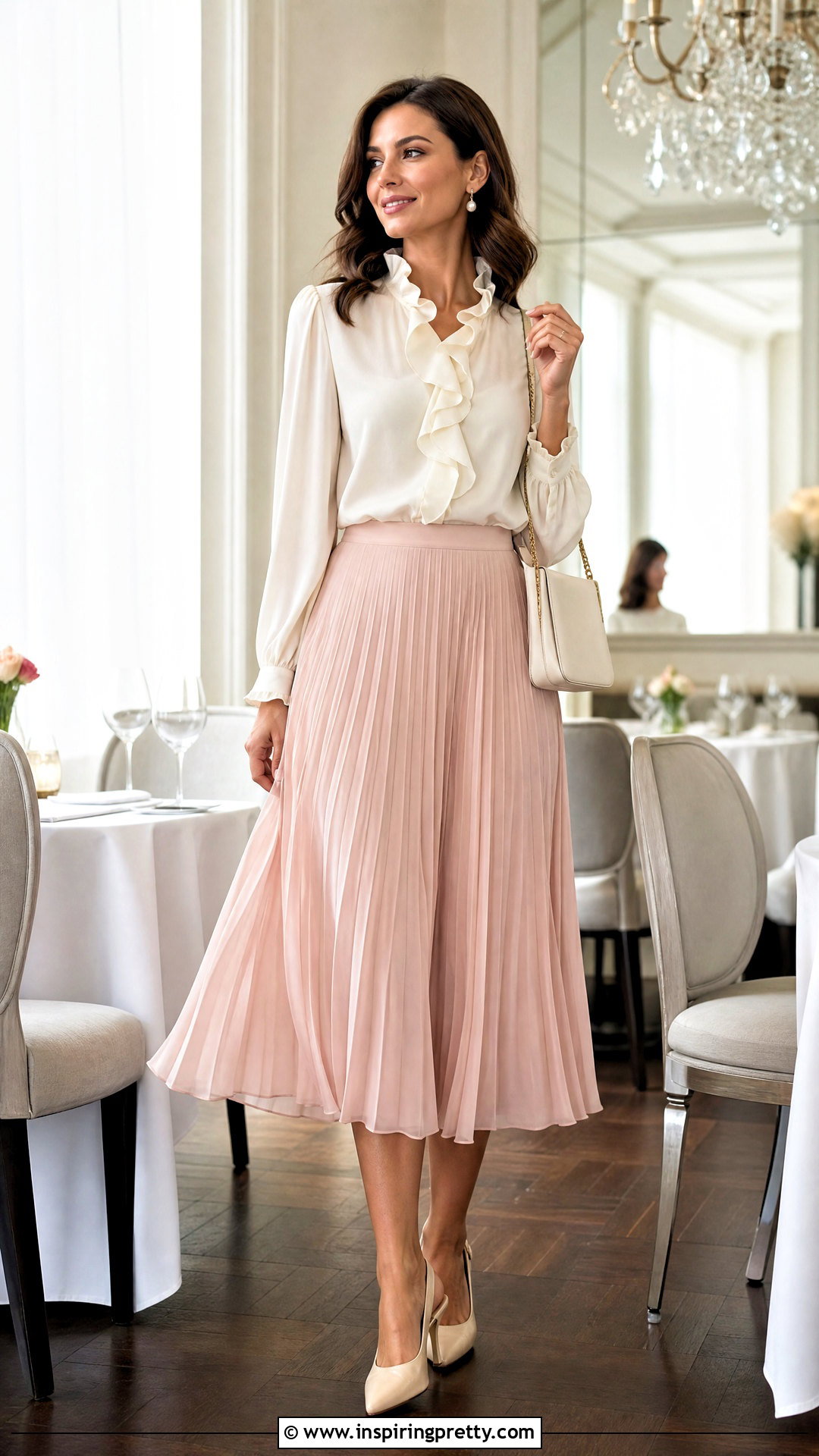Ruffle Neck Blouse With Pleated Skirt - 25 Fancy Tops For Ladies