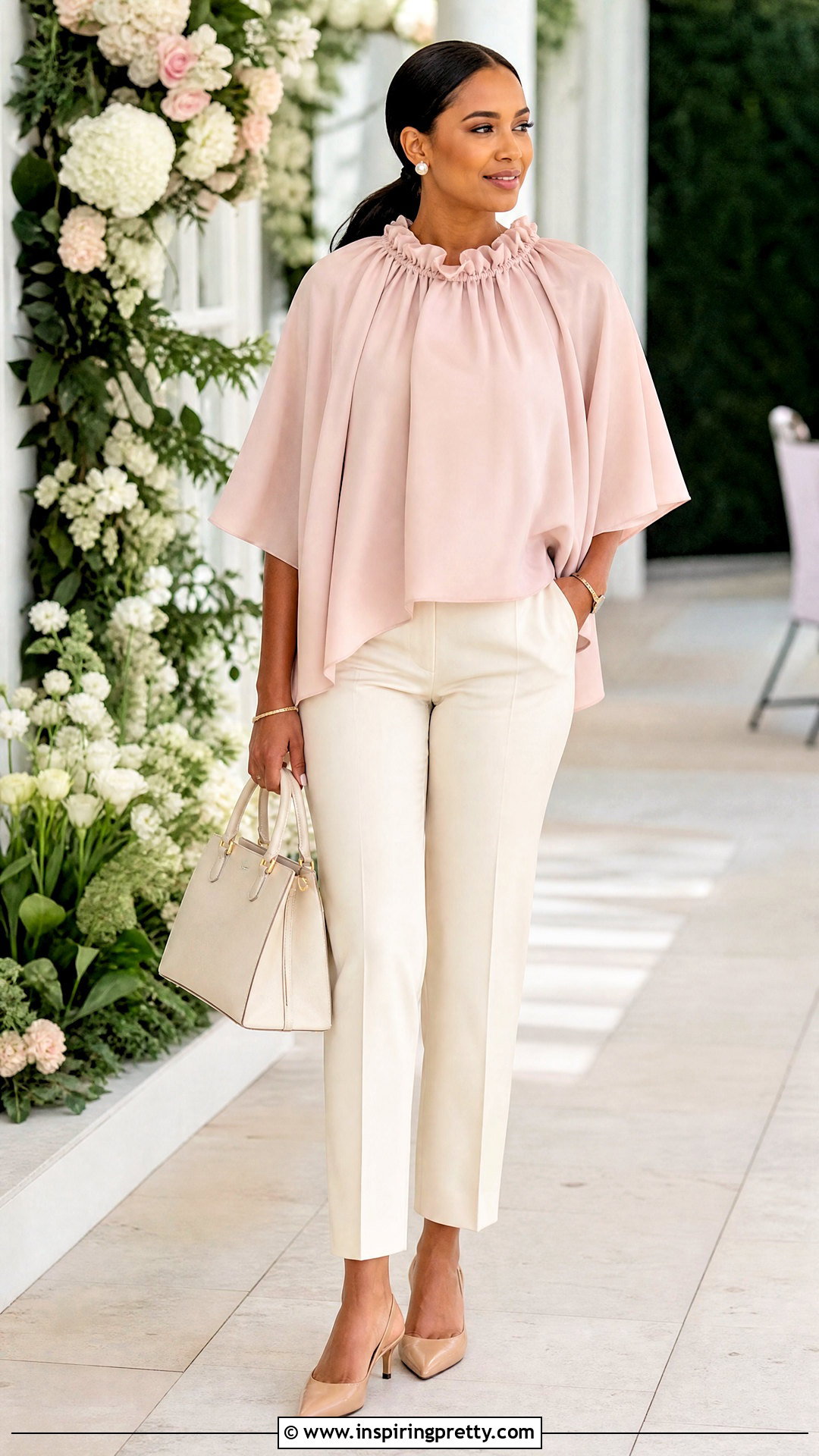 Ruffle Neck Bubu Top With Ankle Pants - 50 bubu top style ideas
