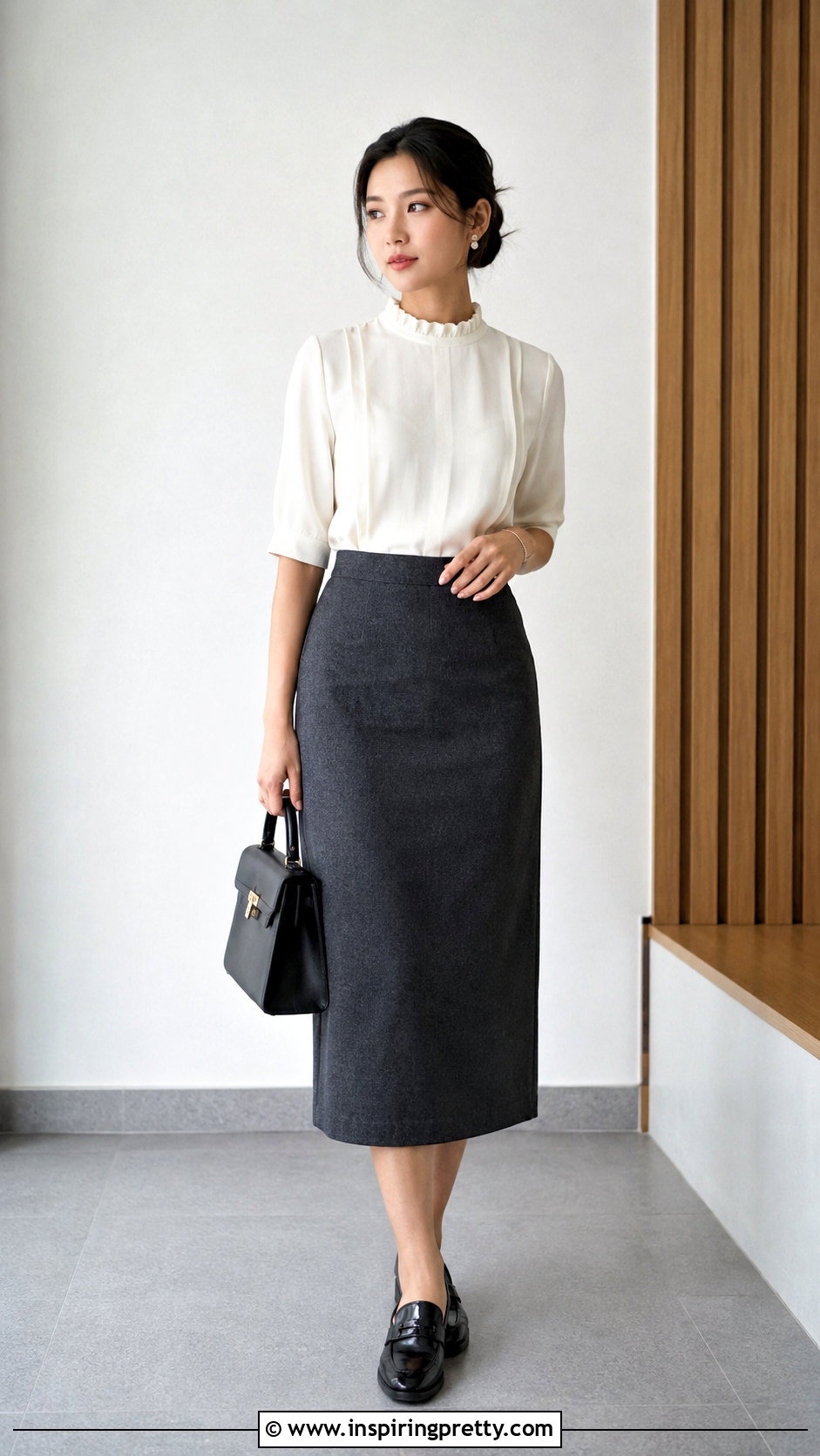 Ruffle Neck Mizo Sunday Top With Straight Skirt - 50 Mizo Sunday Tops outfit ideas