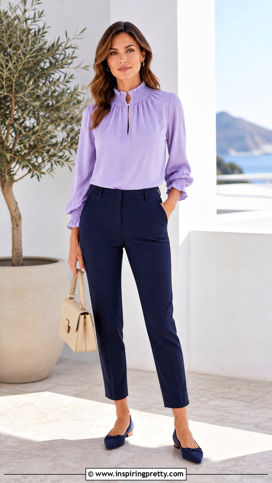 Ruffle Neck Sunday Top With Ankle Pants - 50 sunday top design