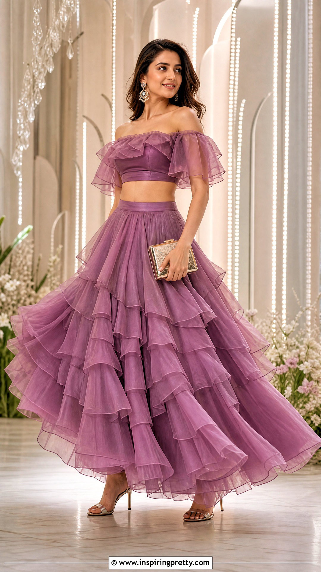 Ruffle Organza Crop Top Lehenga Outfit - 50 organza crop top lehenga outfit ideas