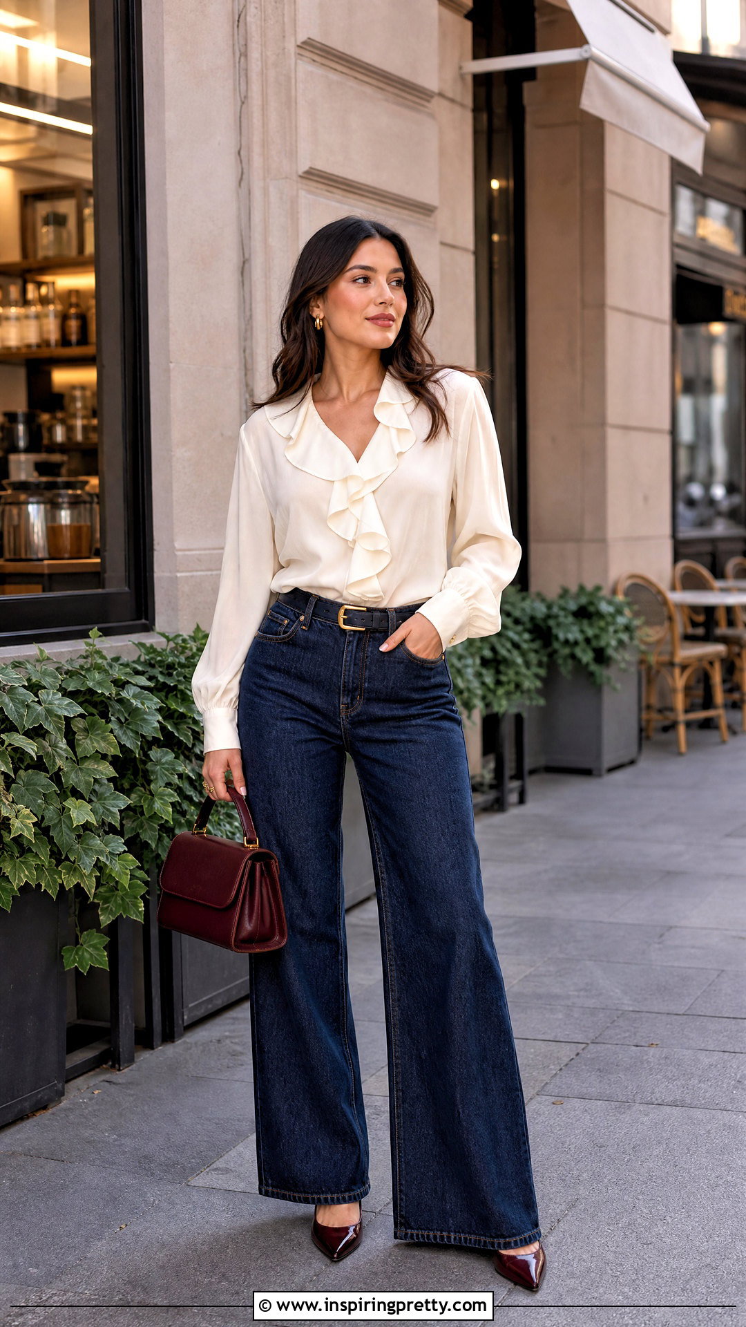 Ruffle Shirt With Wide Leg Jeans - 50 Top Shirt outfit ideas