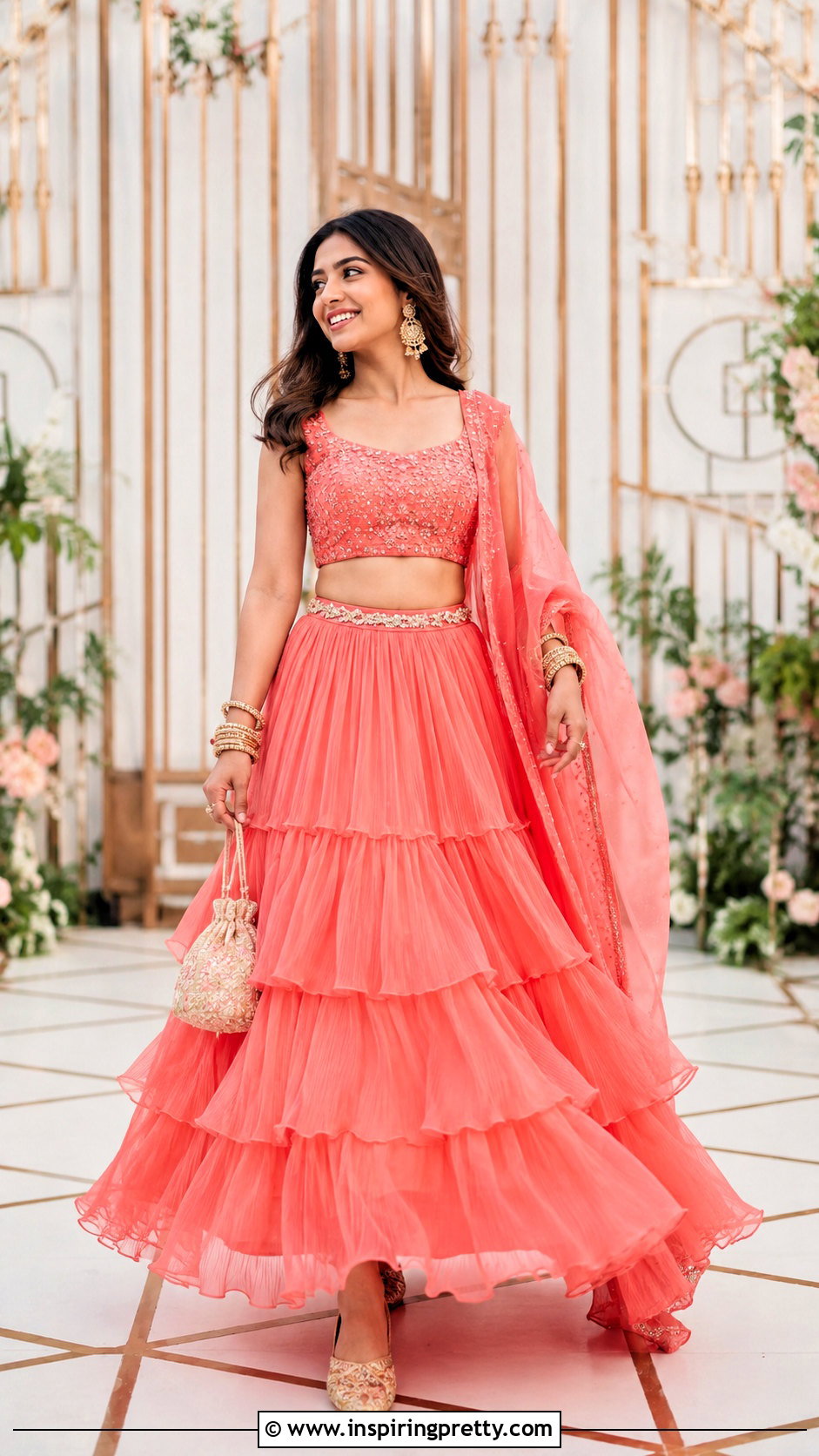 Ruffle Skirt And Crop Top For Sangeet - 20 skirt crop top outfit indian weddings