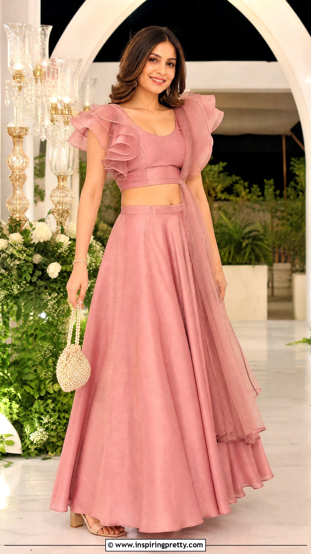 Ruffle Sleeve Crop Top Lehenga - 50 lehenga blouse designs crop tops outfit ideas