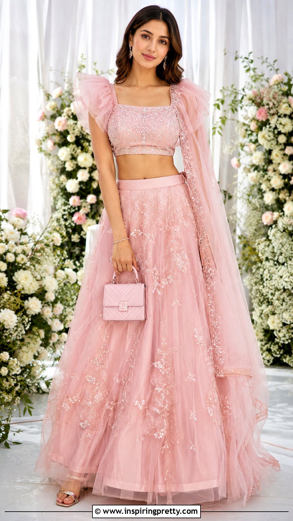 Ruffle Sleeve Crop Top Lehenga - 50 Crop Top Designs For Lehenga Ideas