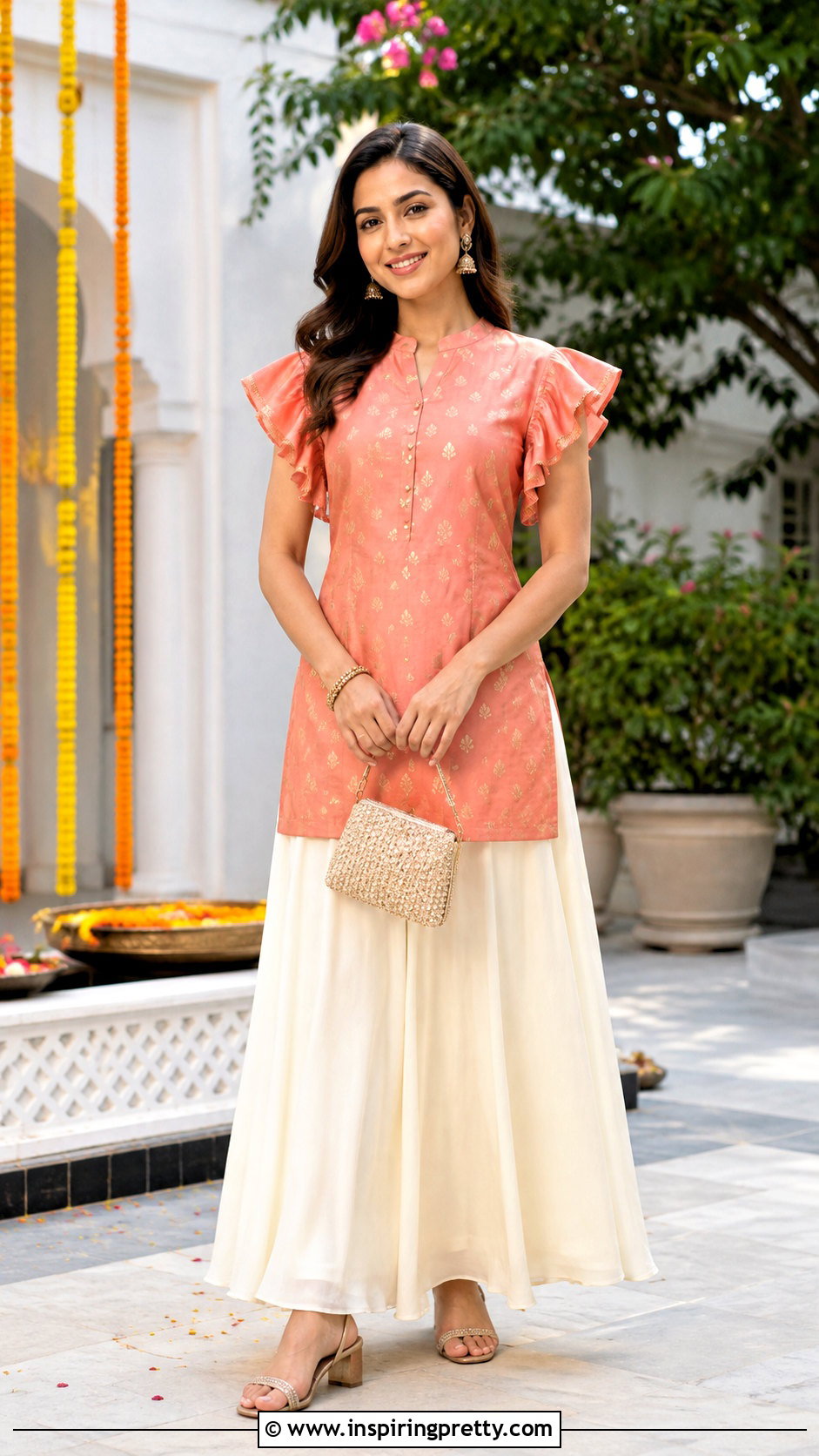 Ruffle Sleeve Kurti Top With Skirt - 50 kurti top designs for women