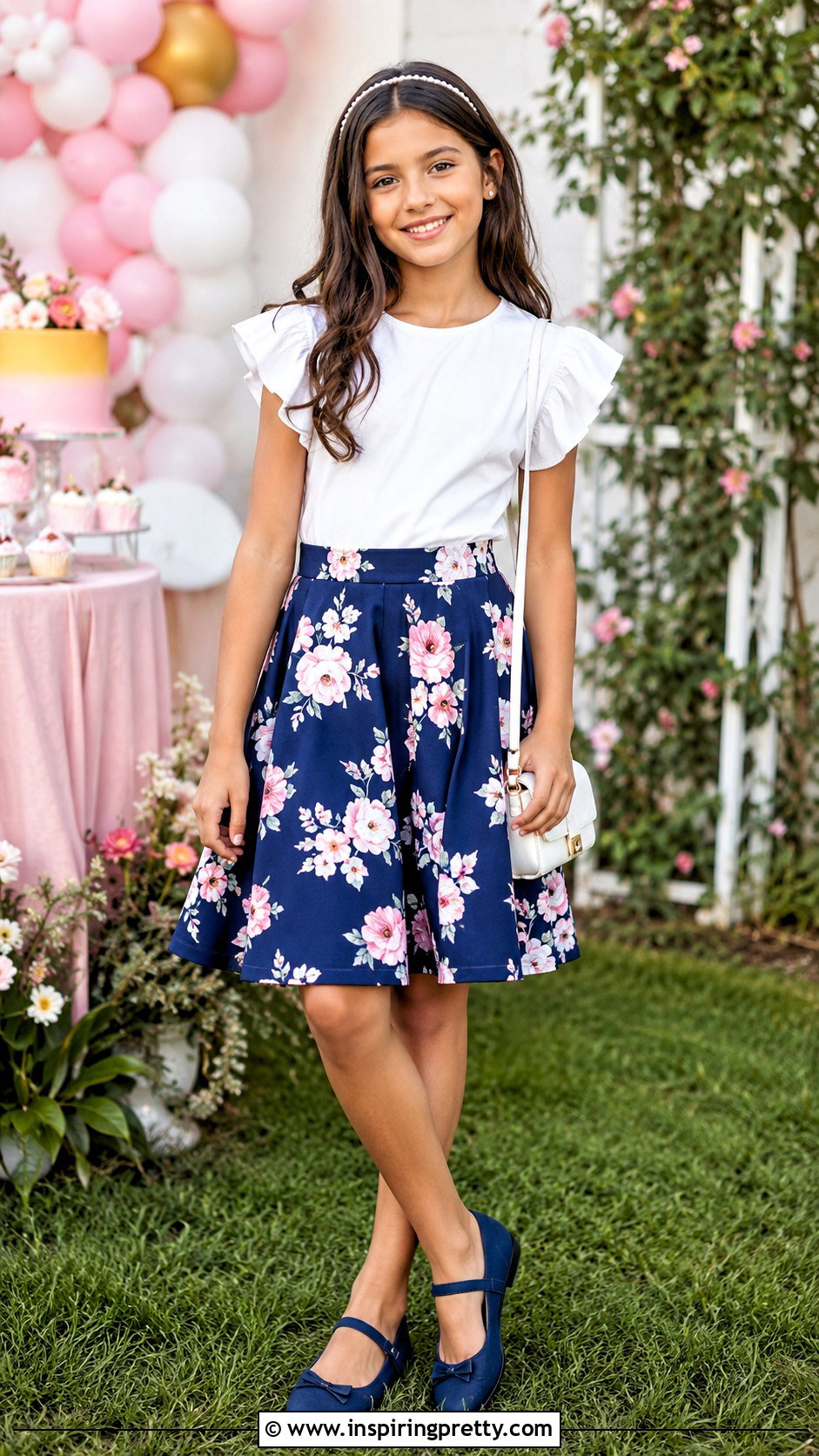Ruffle Sleeve Top With A Line Skirt - 20 girls dressy tops outfit ideas