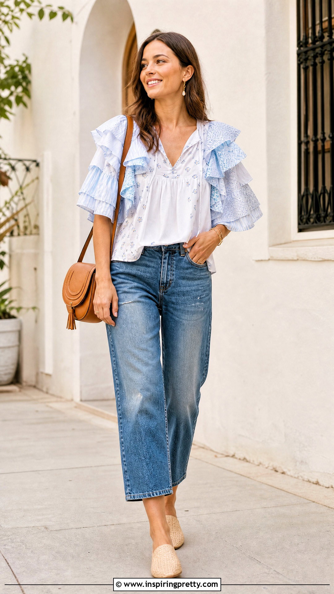 Ruffle Sleeve Top With Cropped Jeans - 25 diy boho tops upcycled clothing ideas