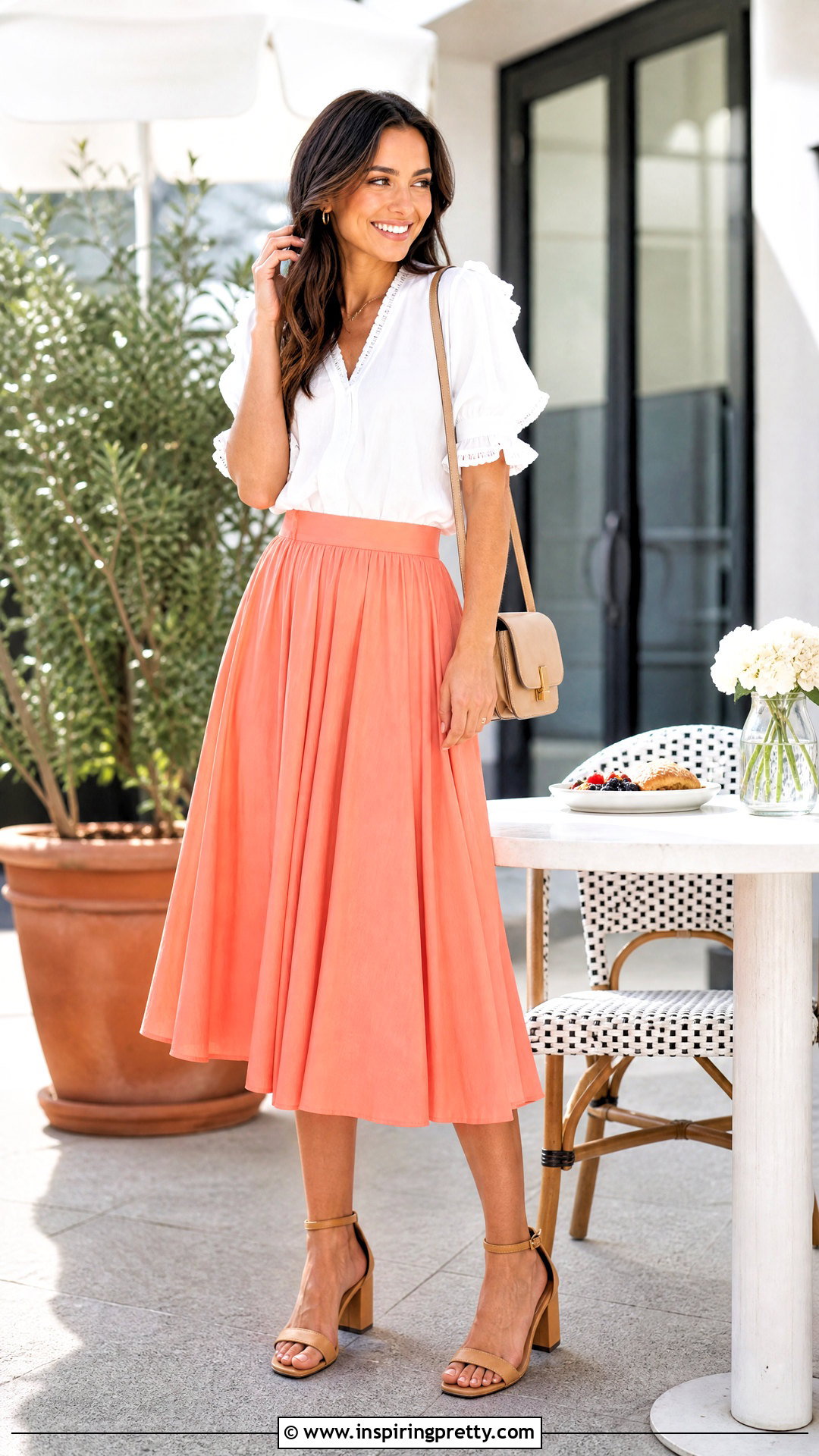Ruffle Top And Flare Skirt Brunch Outfit - 50 flare skirt and top outfit ideas