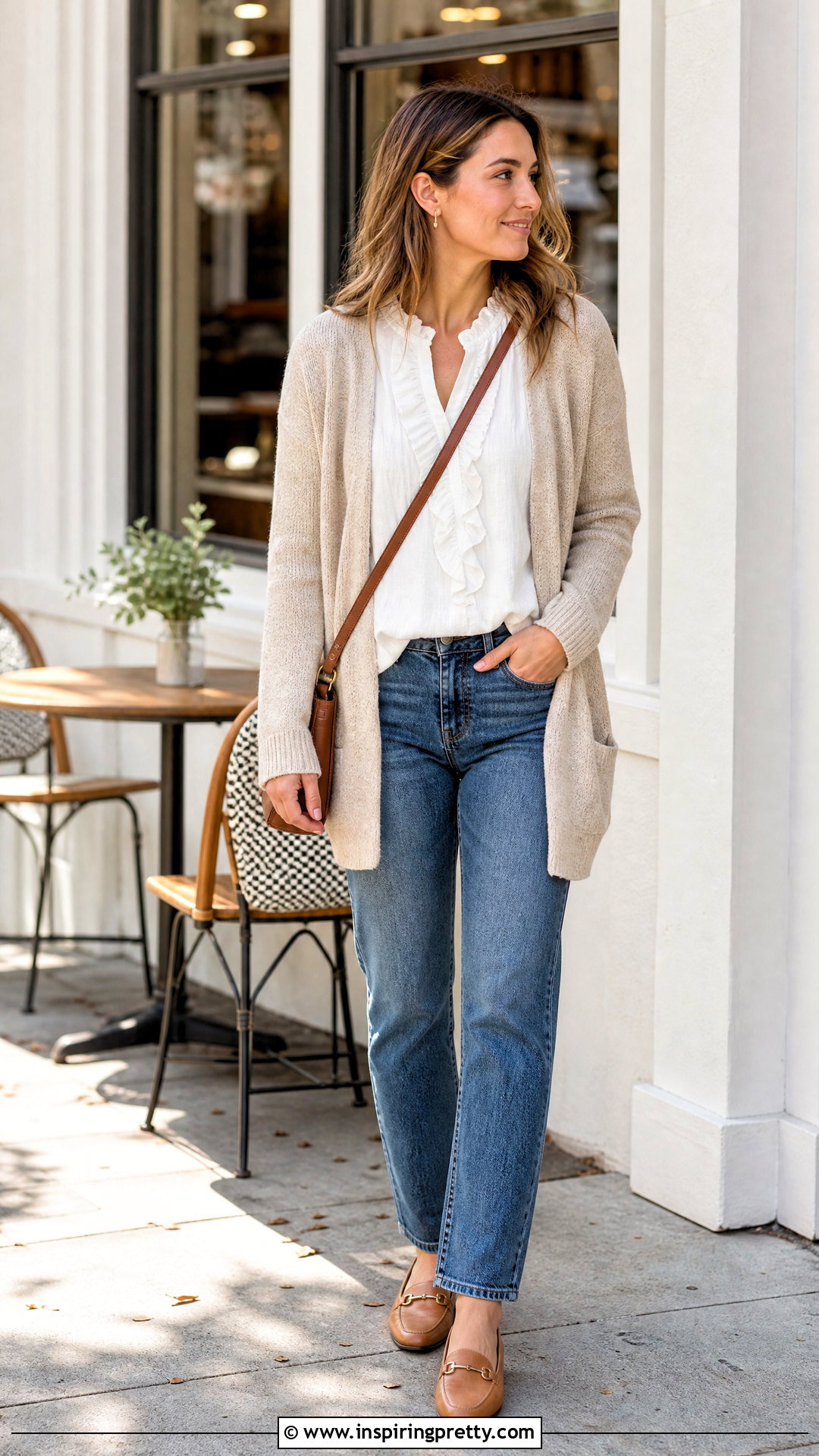 Ruffle Top With Cardigan And Jeans - 50 ruffle tops outfit ideas