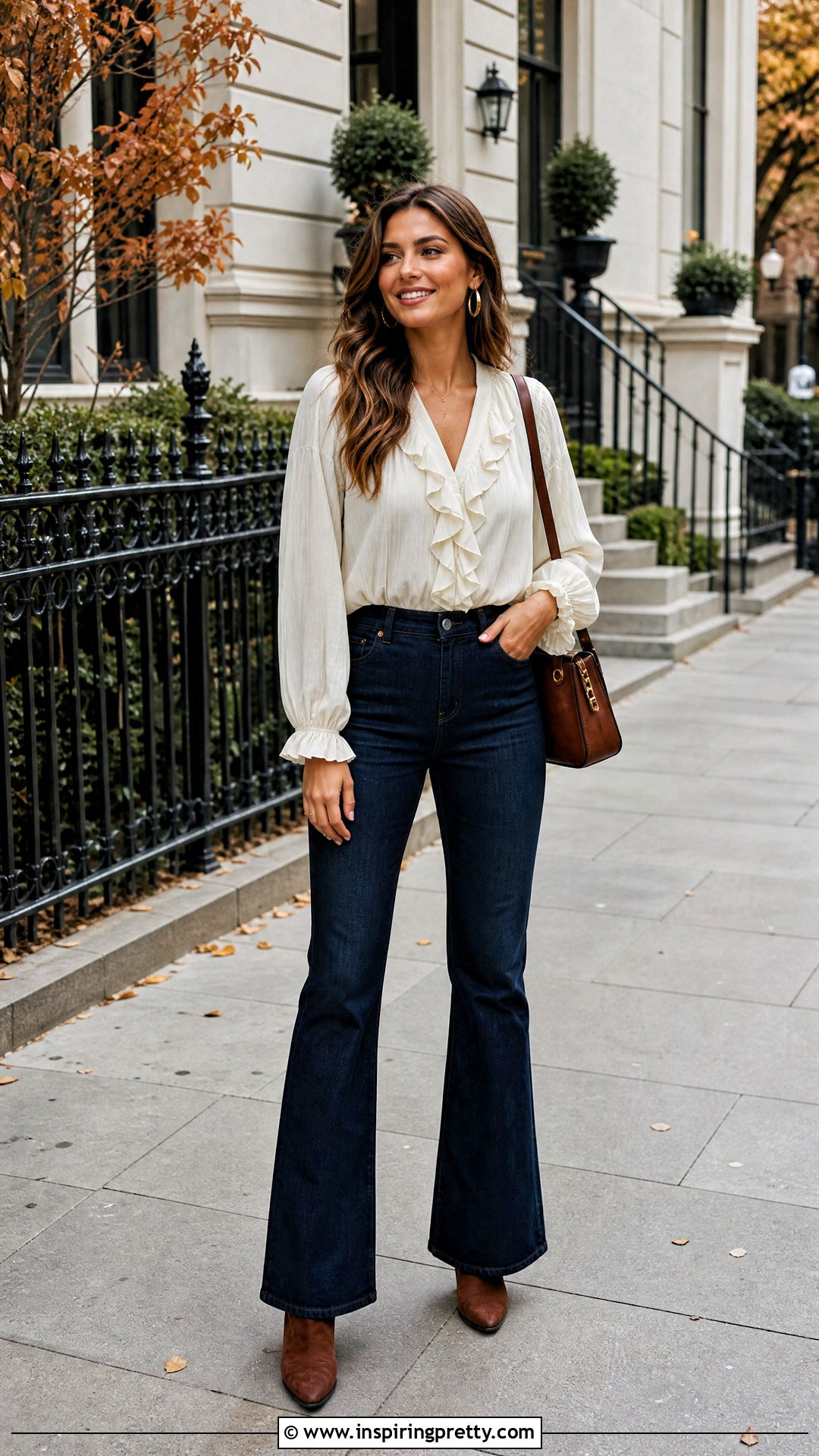 Ruffle Top With Flare Jeans - 50 pinterest tops outfit ideas