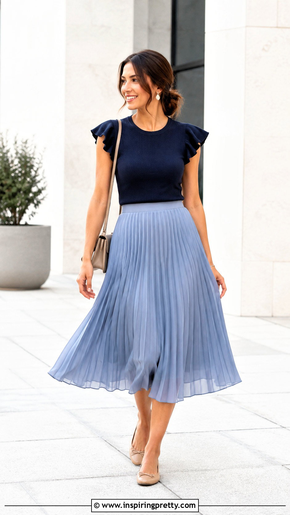 Ruffle Top With Pleated Midi Skirt - what to wear with ruffle top (25 ways)