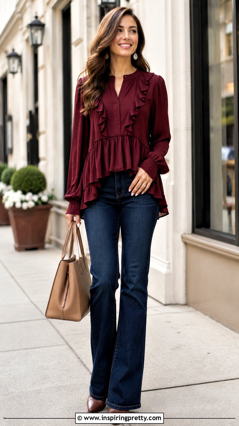 Ruffle Tunic Top With Bootcut Jeans - 25 ruffle tunic top outfit ideas