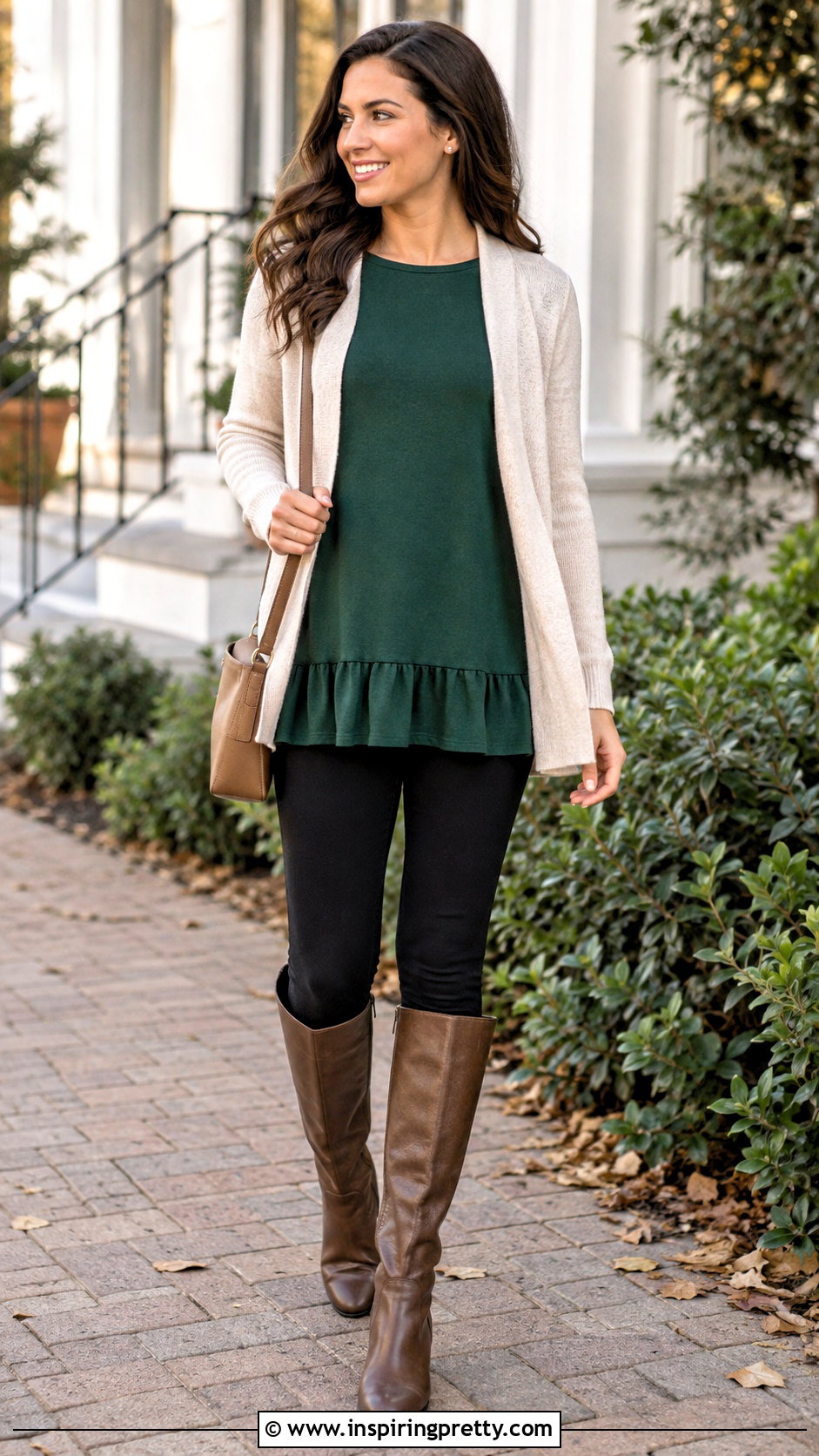 Ruffle Tunic Top With Cardigan And Leggings - 25 ruffle tunic top outfit ideas