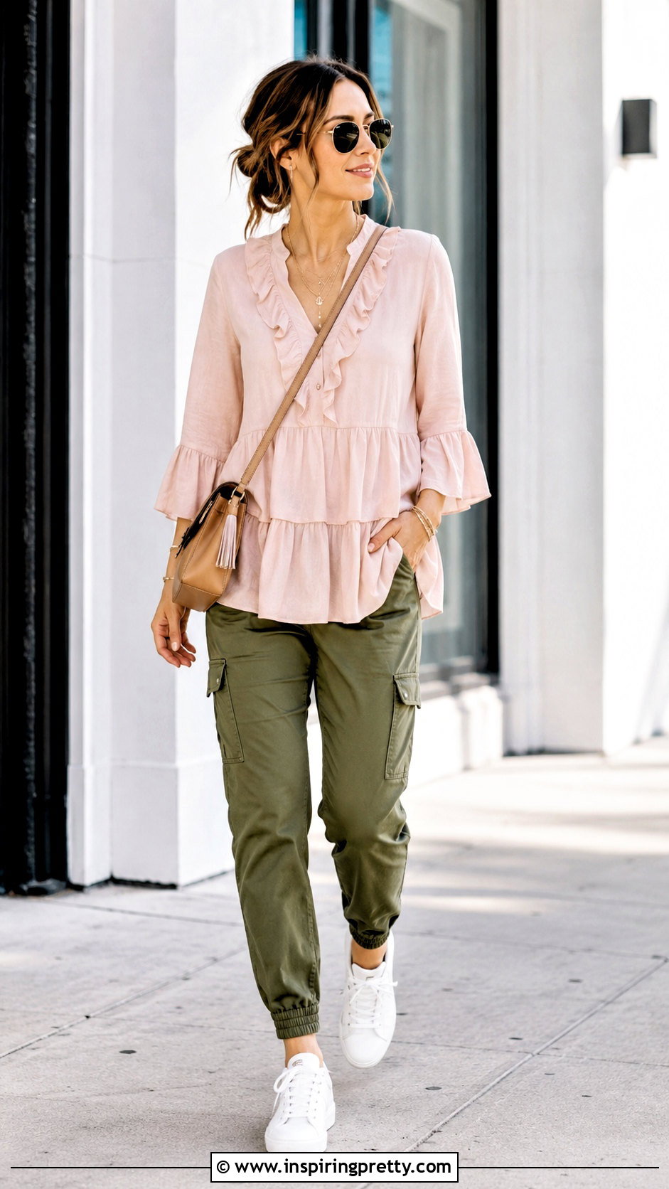 Ruffle Tunic Top With Cargo Pants - 25 ruffle tunic top outfit ideas