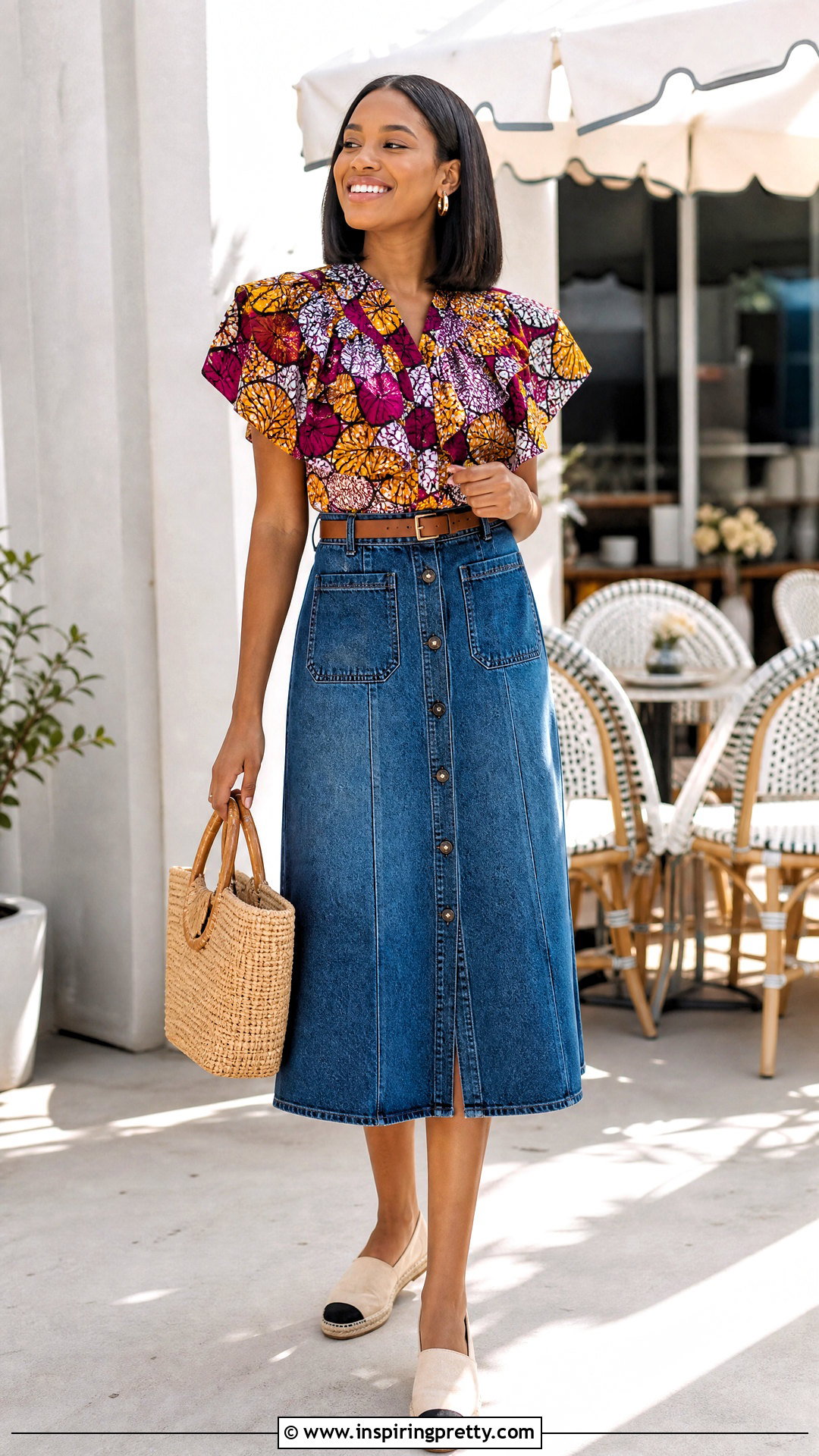 Ruffled Ankara Top With Denim Skirt - 50 cute ankara tops outfit ideas