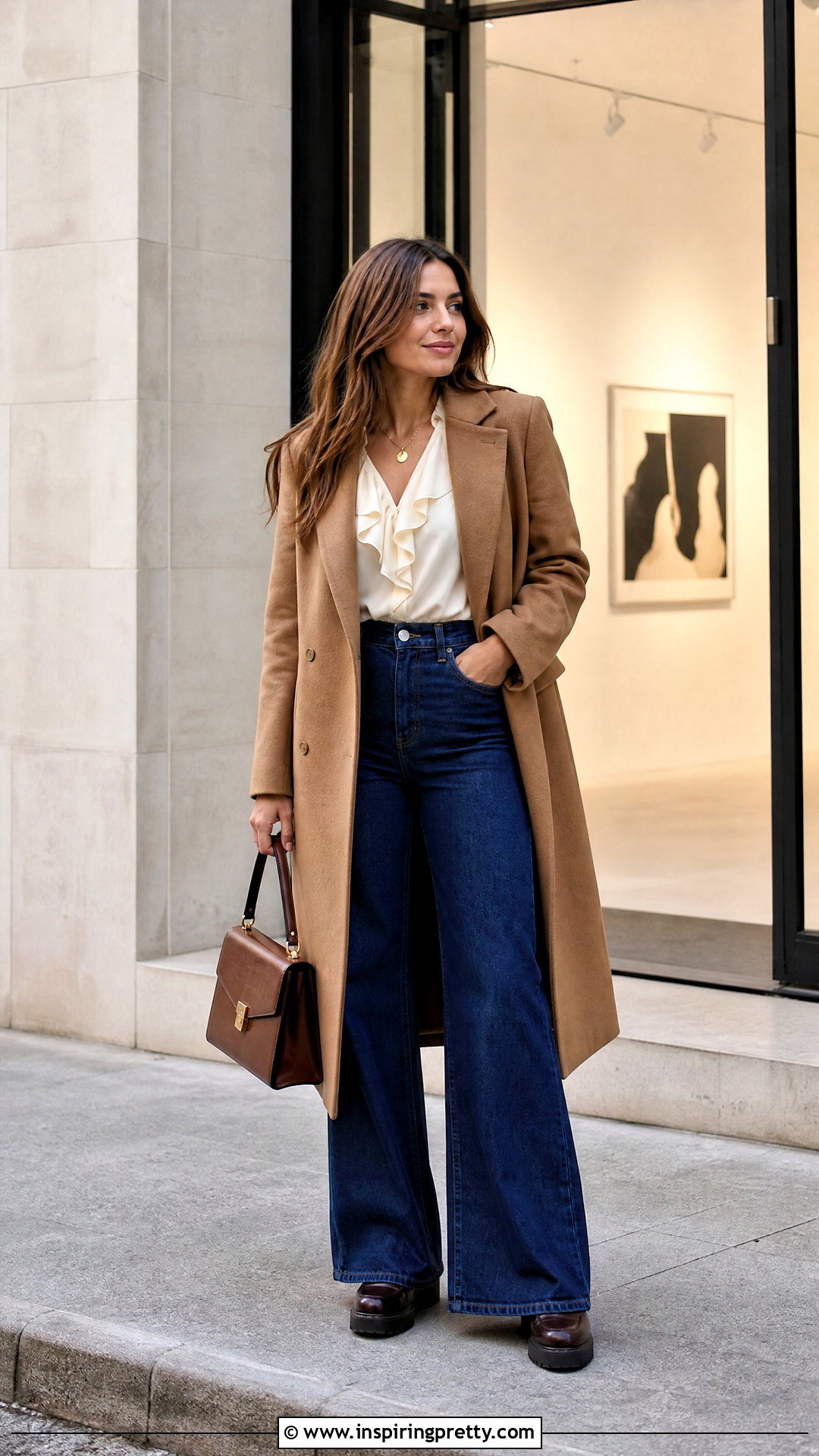Ruffled Blouse Autumn Top With Wide Leg Jeans - 50 autumn tops outfit ideas