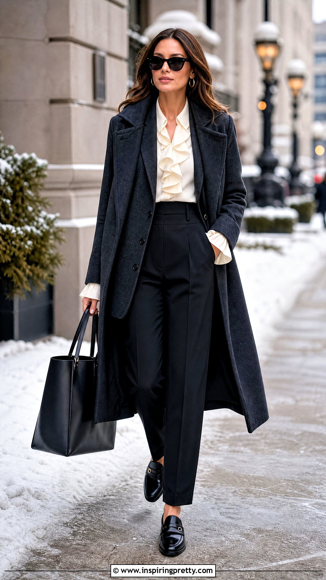 Ruffled Blouse Under A Wool Blazer - 50 winter tops for women