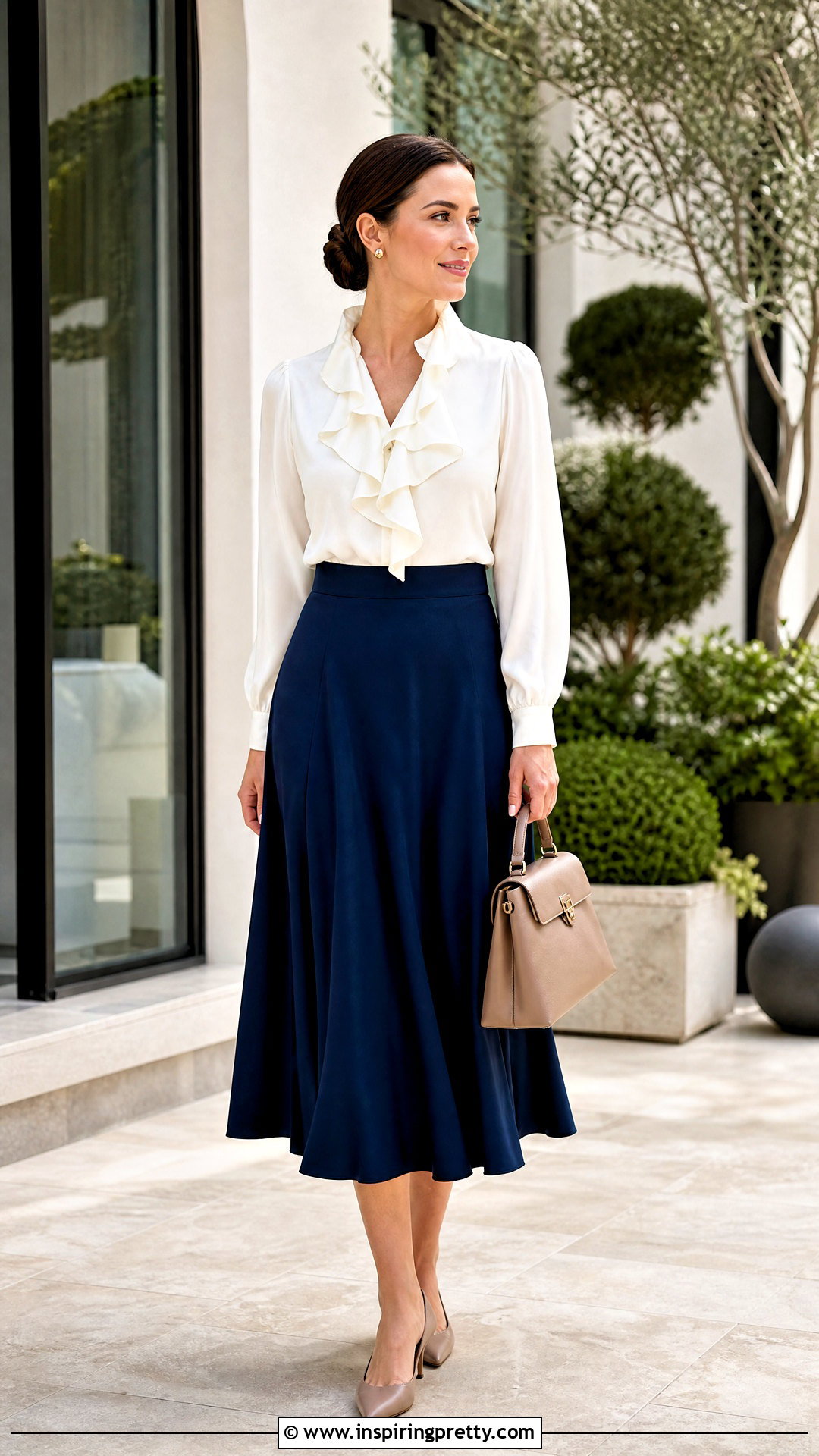 Ruffled Blouse With Flowy A Line Skirt - 25 top with flowy bottom outfits