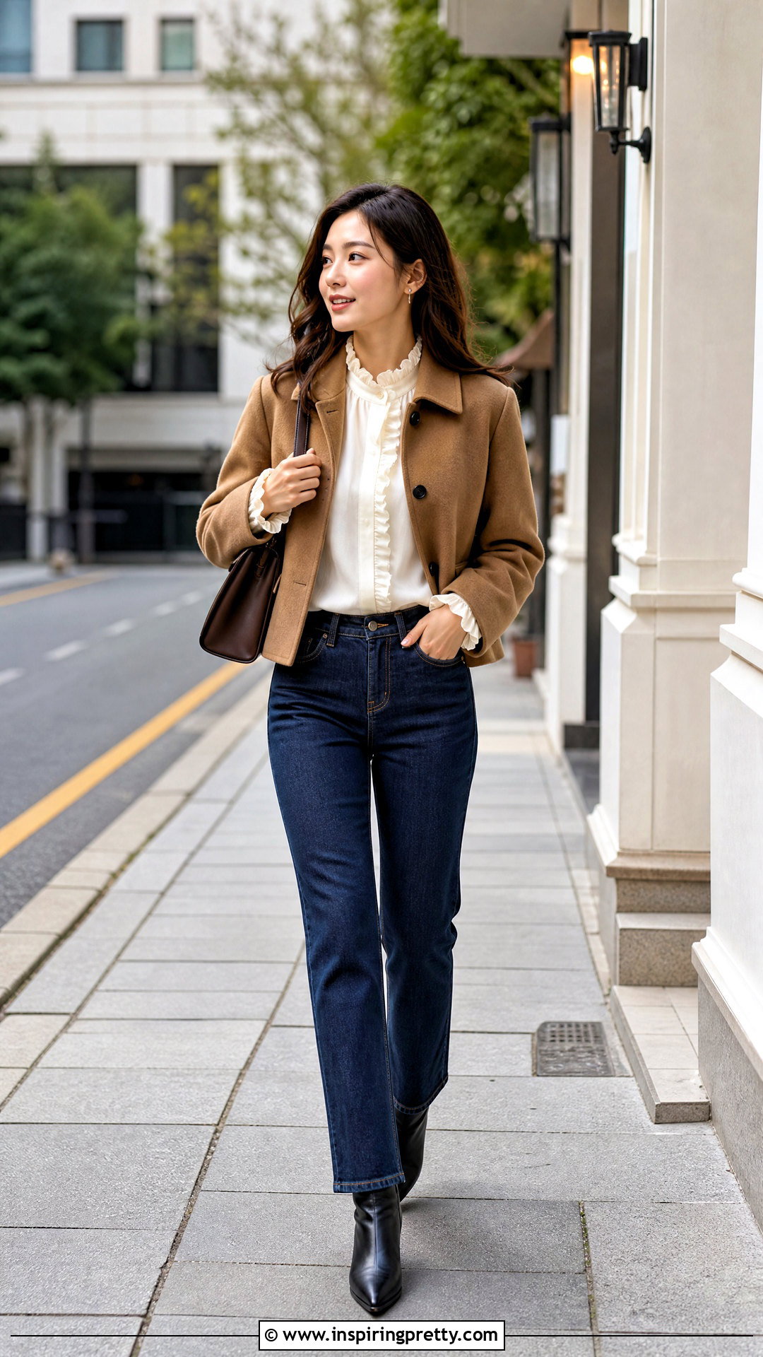 Ruffled Collar Blouse Outfit - 50 korean tops for women