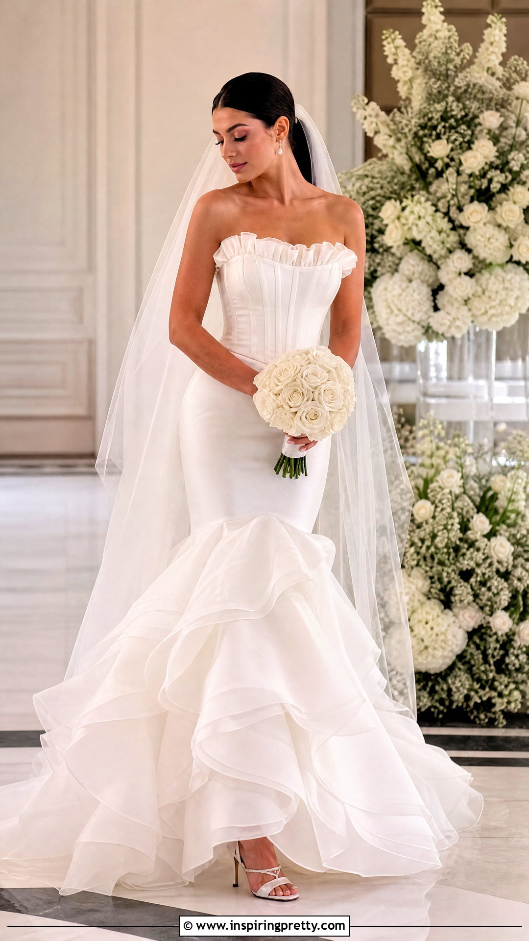 Ruffled Corset Top Mermaid Wedding Dress - 20 corset top mermaid wedding dress outfit ideas