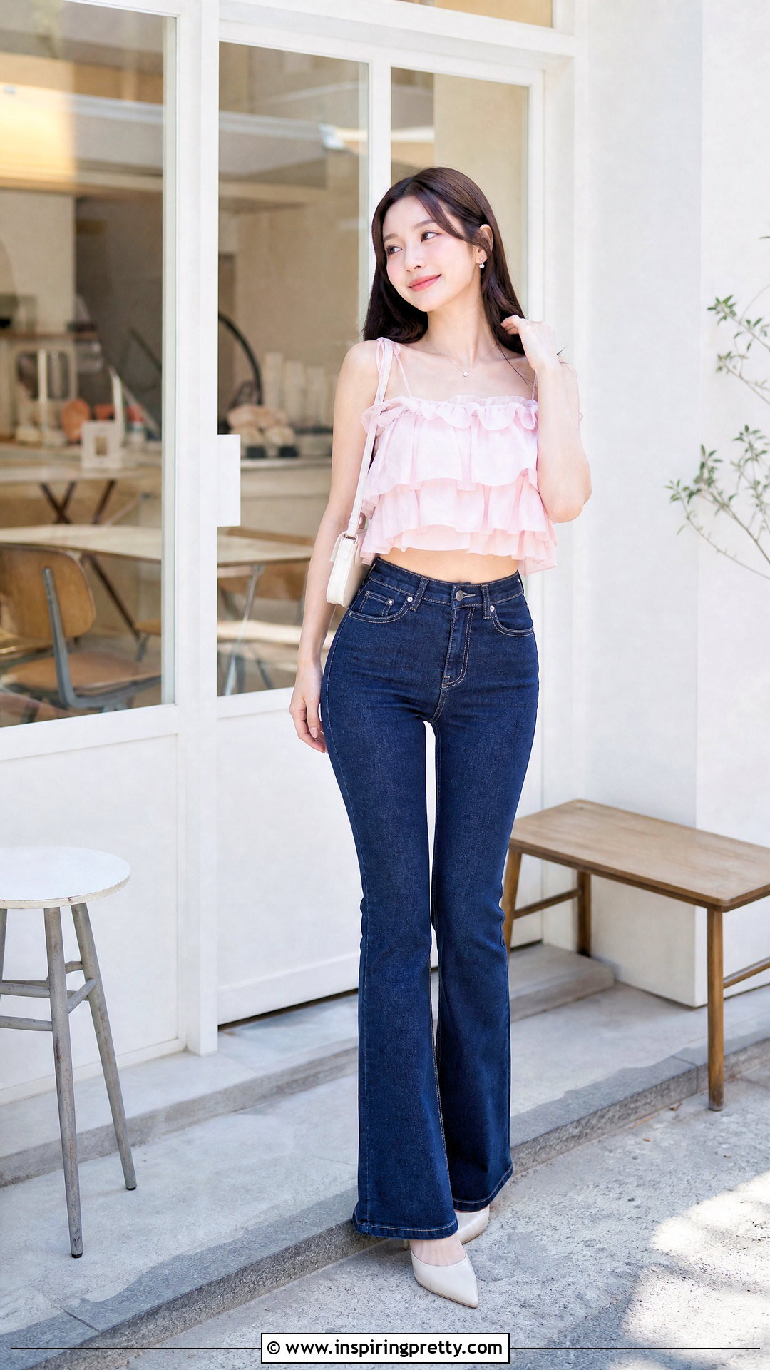 Ruffled Crop Top With Flared Jeans Outfit - 50 crop top outfits korean styles