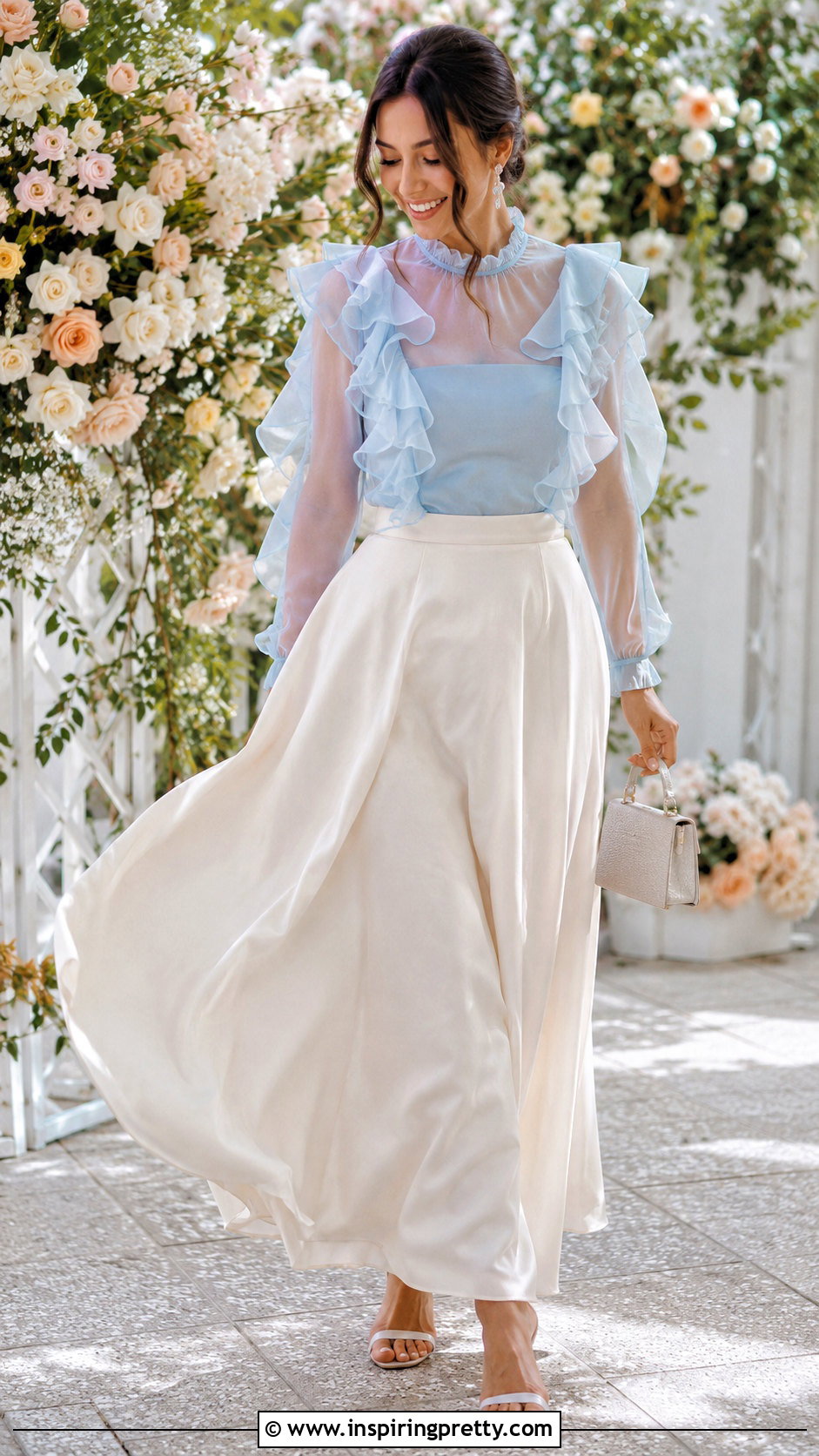 Ruffled Designer Sheer Top With Maxi Skirt - 20 designer sheer top outfit ideas