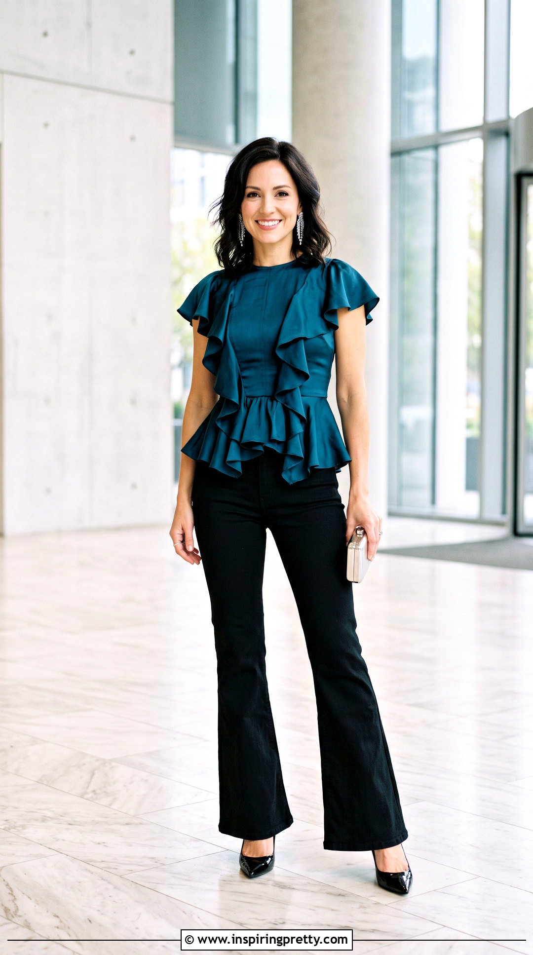 Ruffled Peplum Top With Low Rise Trousers - 25 peplum top early 2000s