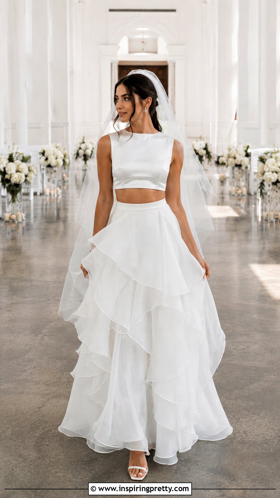 Ruffled Skirt Crop Top Bridal Dress - 25 crop top bridal dress outfit ideas